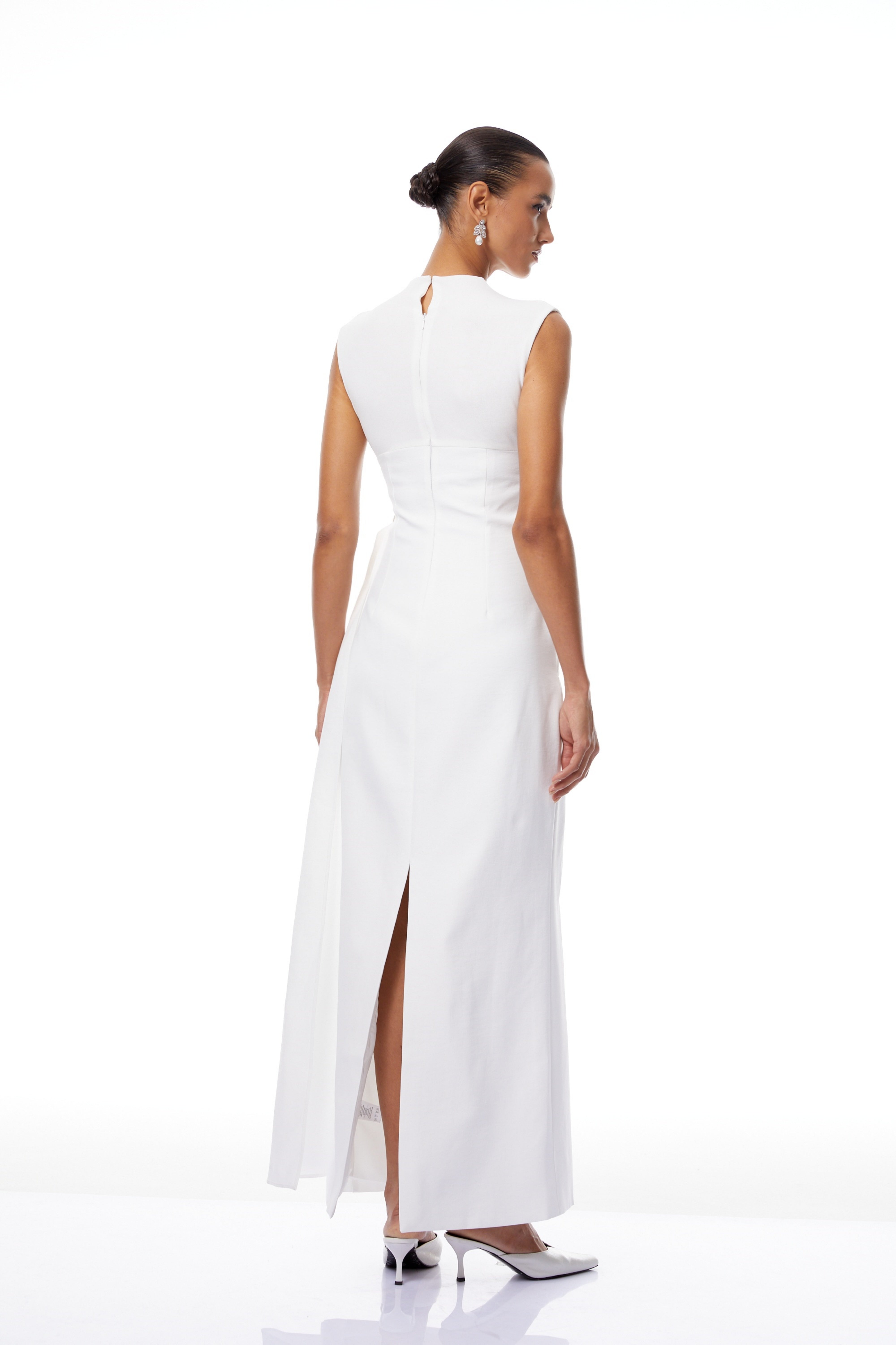 Arna White Knit Panel Gathered Maxi Dress (Final Sale)