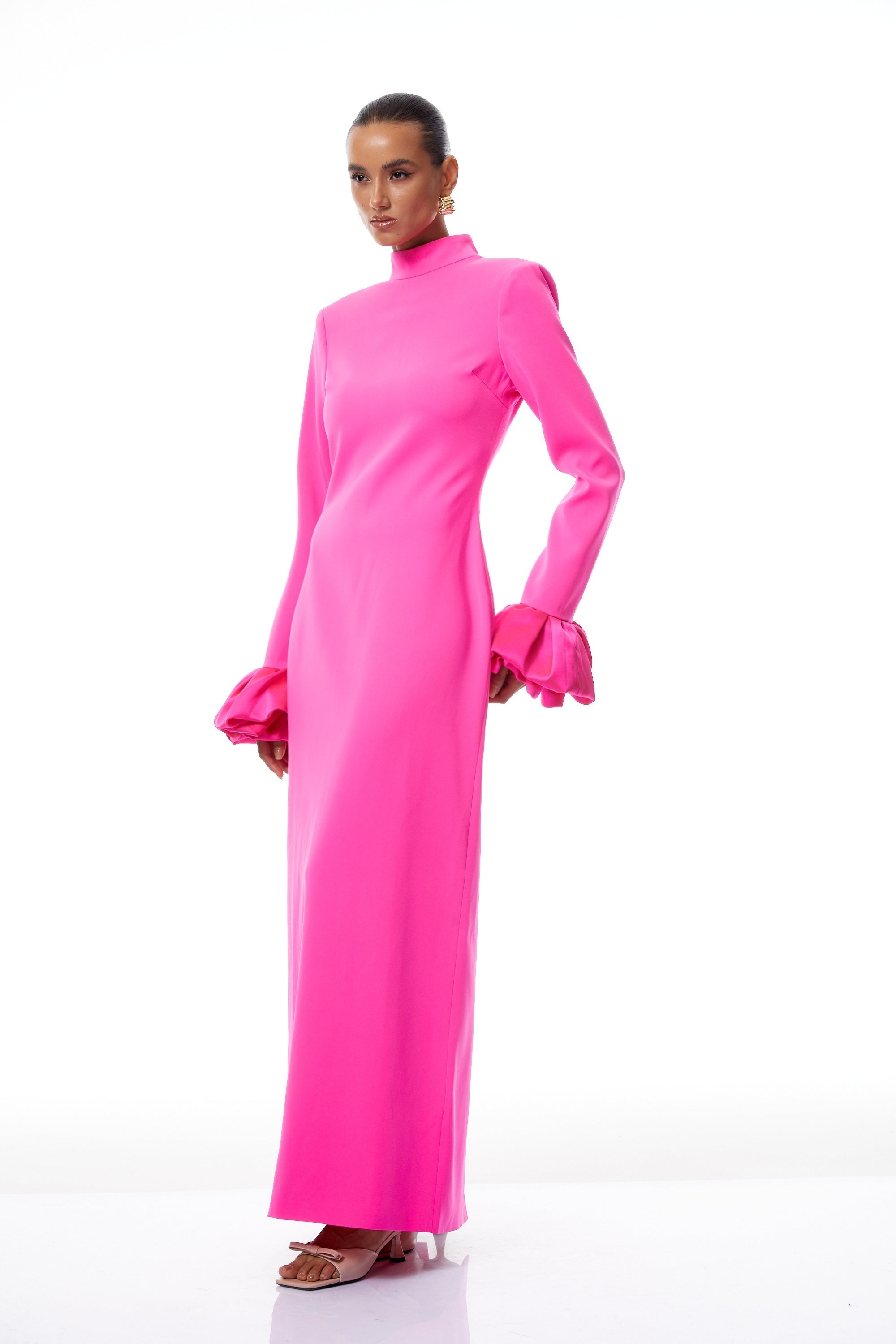Eugenia Hot Pink Petal Cuff Maxi Dress (Final Sale-US Only)