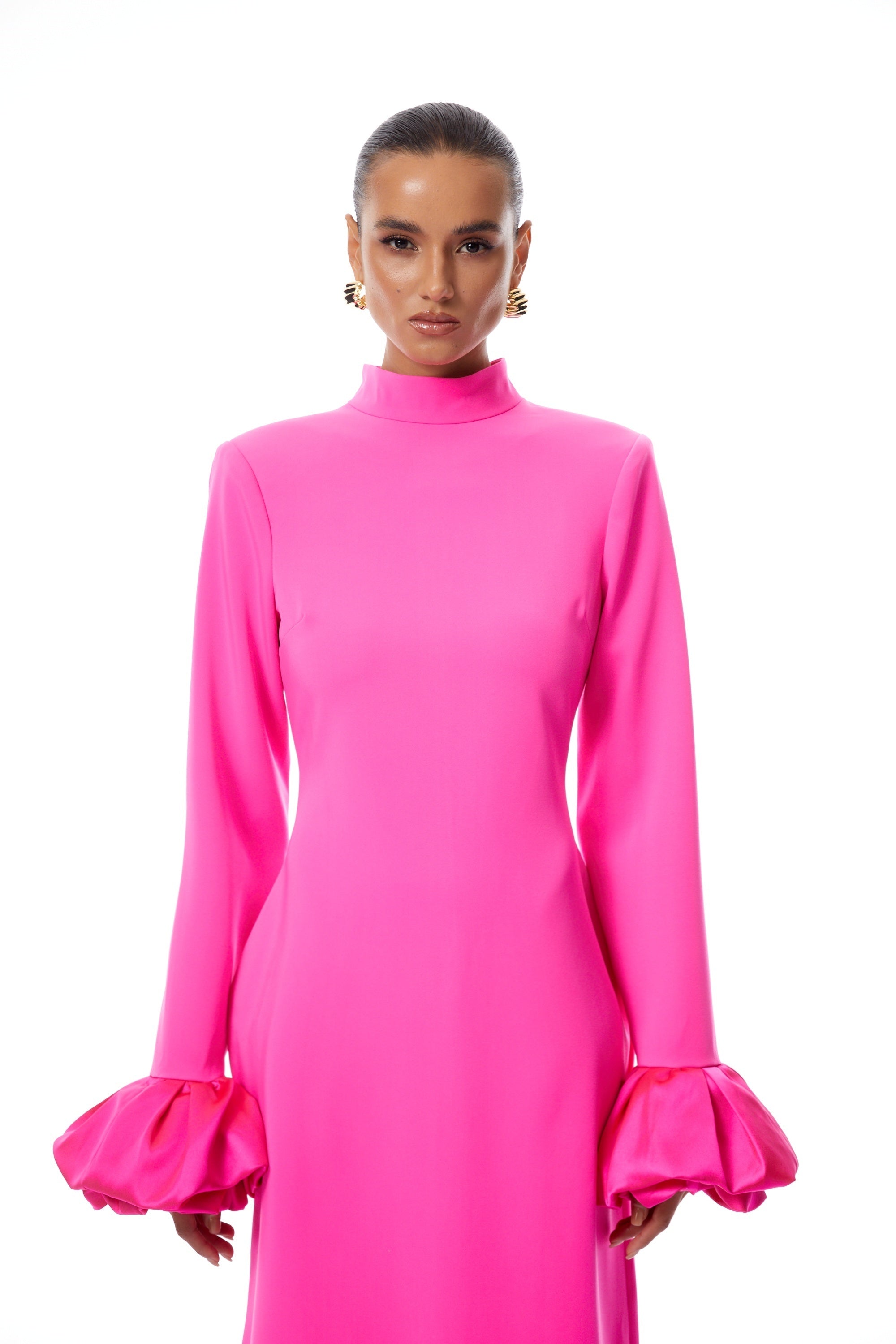 Eugenia Hot Pink Petal Cuff Maxi Dress (Final Sale-US Only)
