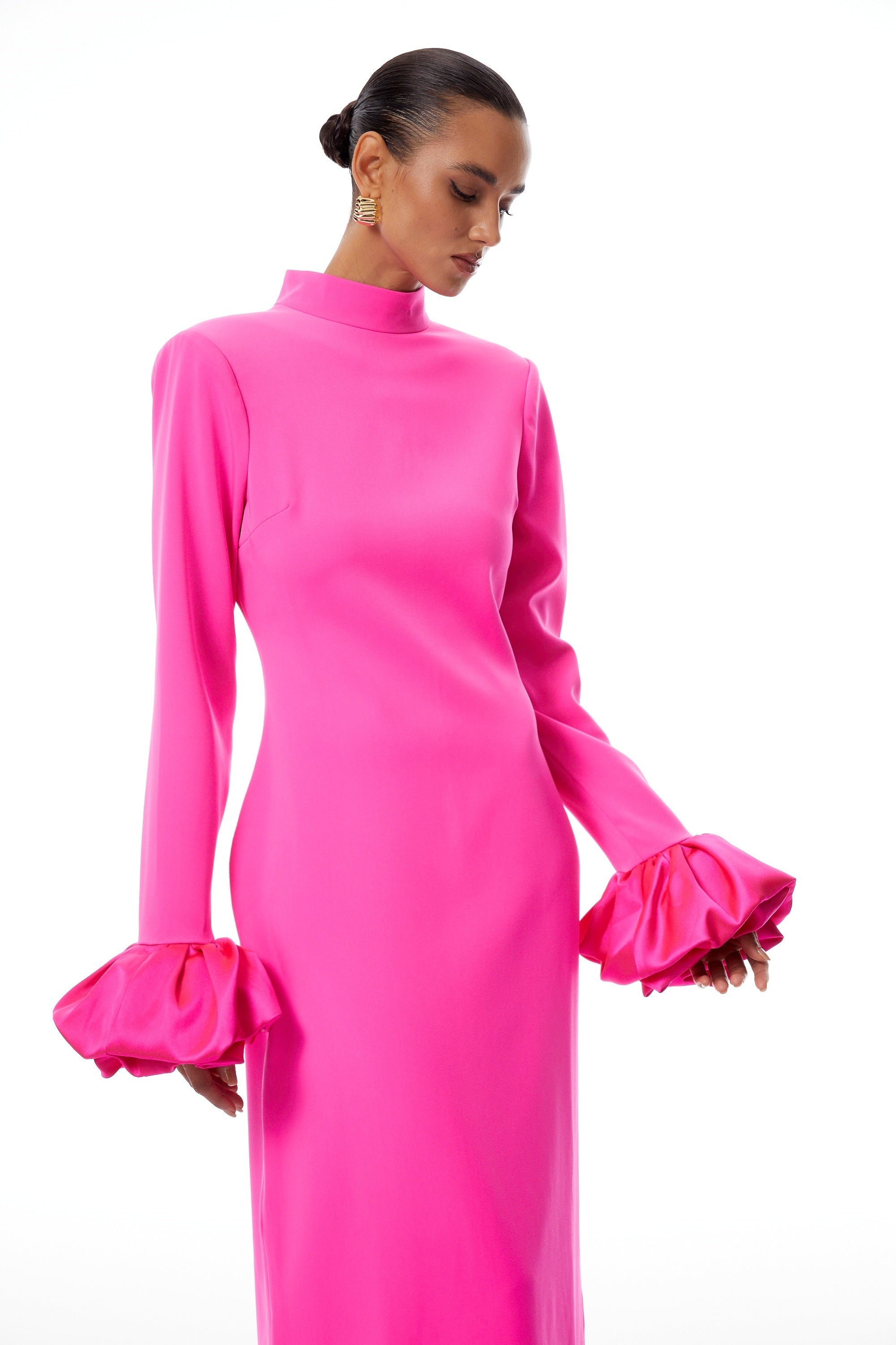 Eugenia Hot Pink Petal Cuff Maxi Dress (Final Sale)