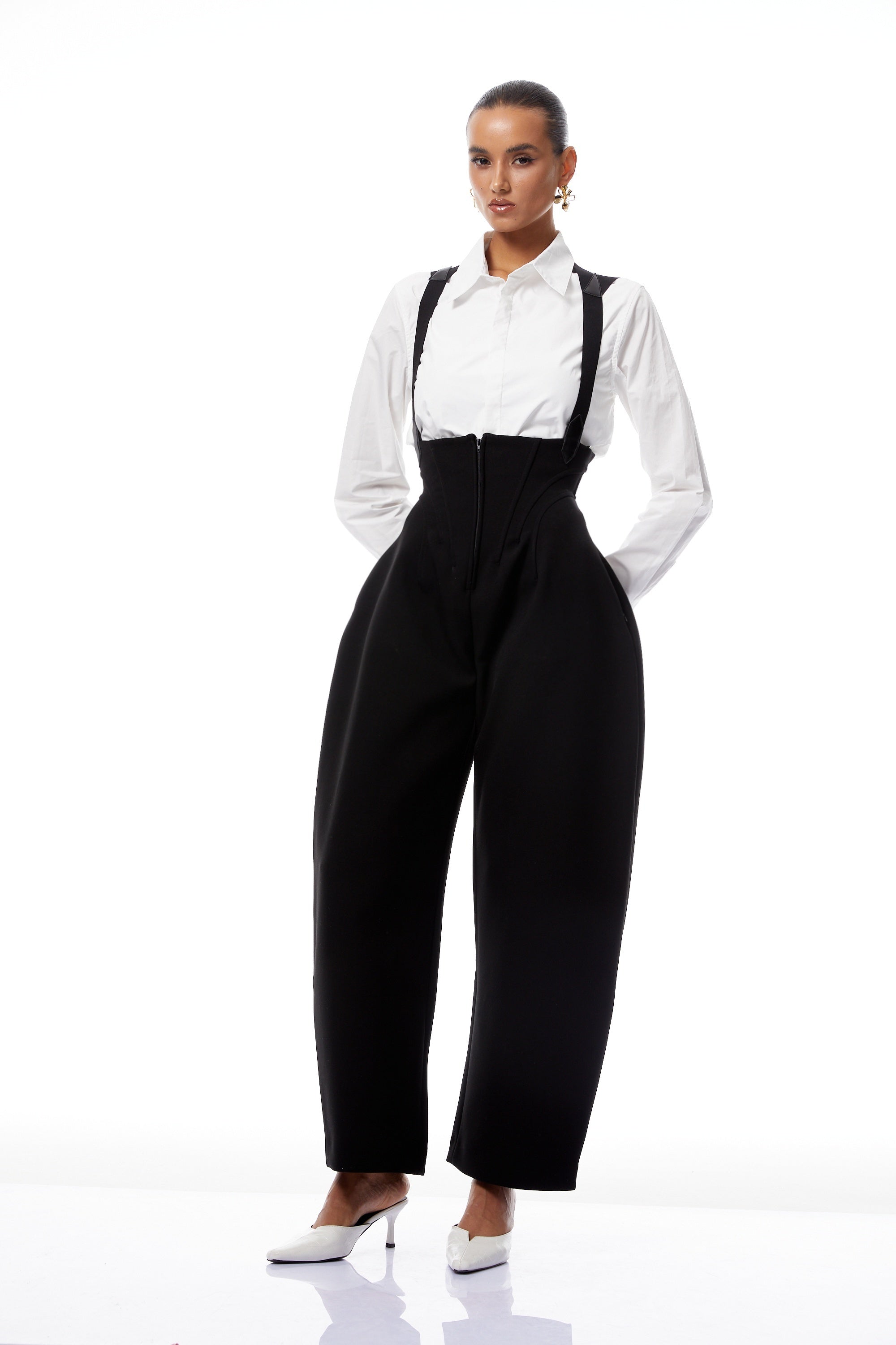 Ivona Black Boned Bodice Wide Leg Overalls (Final Sale-US Only)