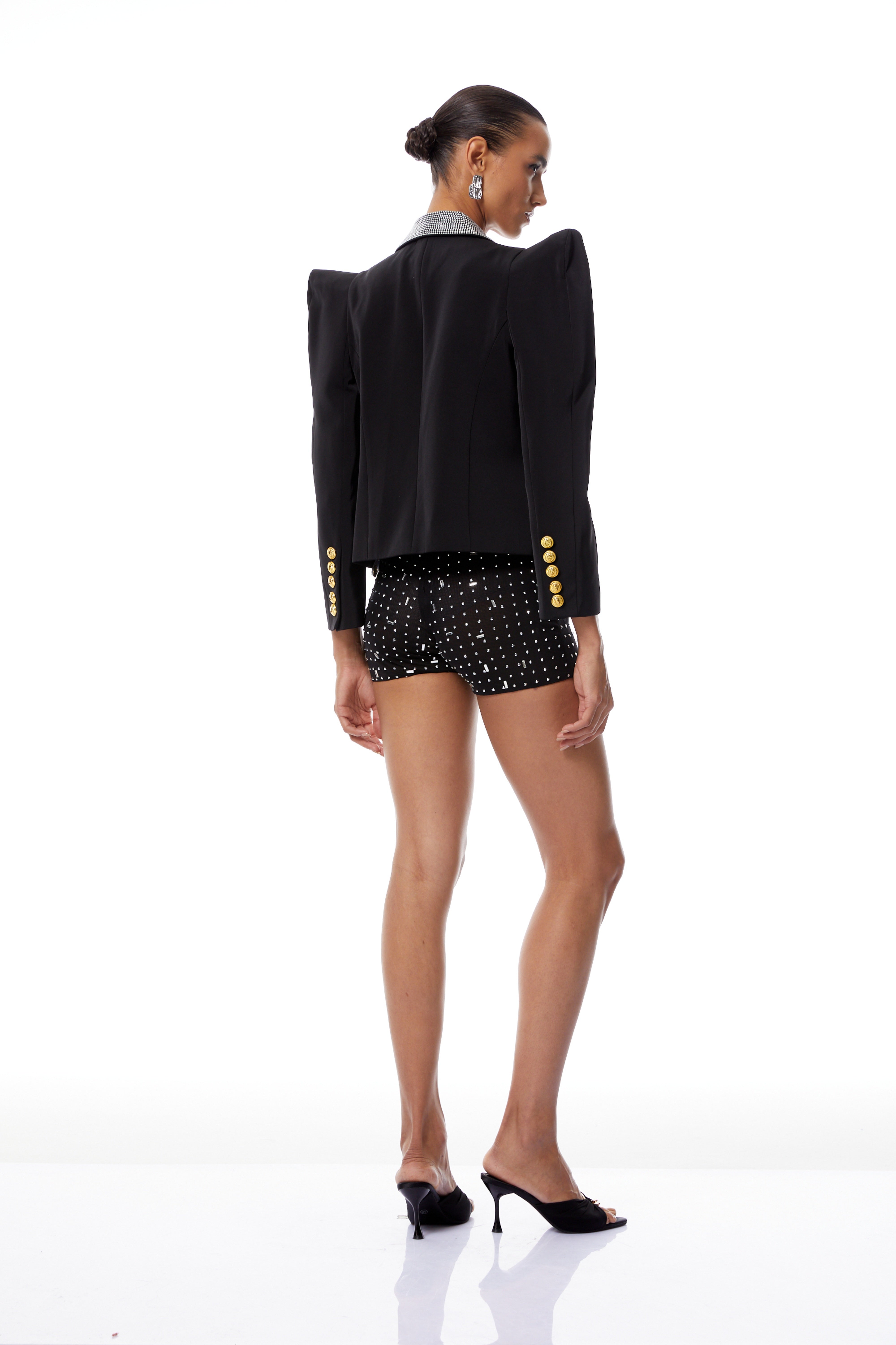 Blazer court à revers Annamaria noir avec strass