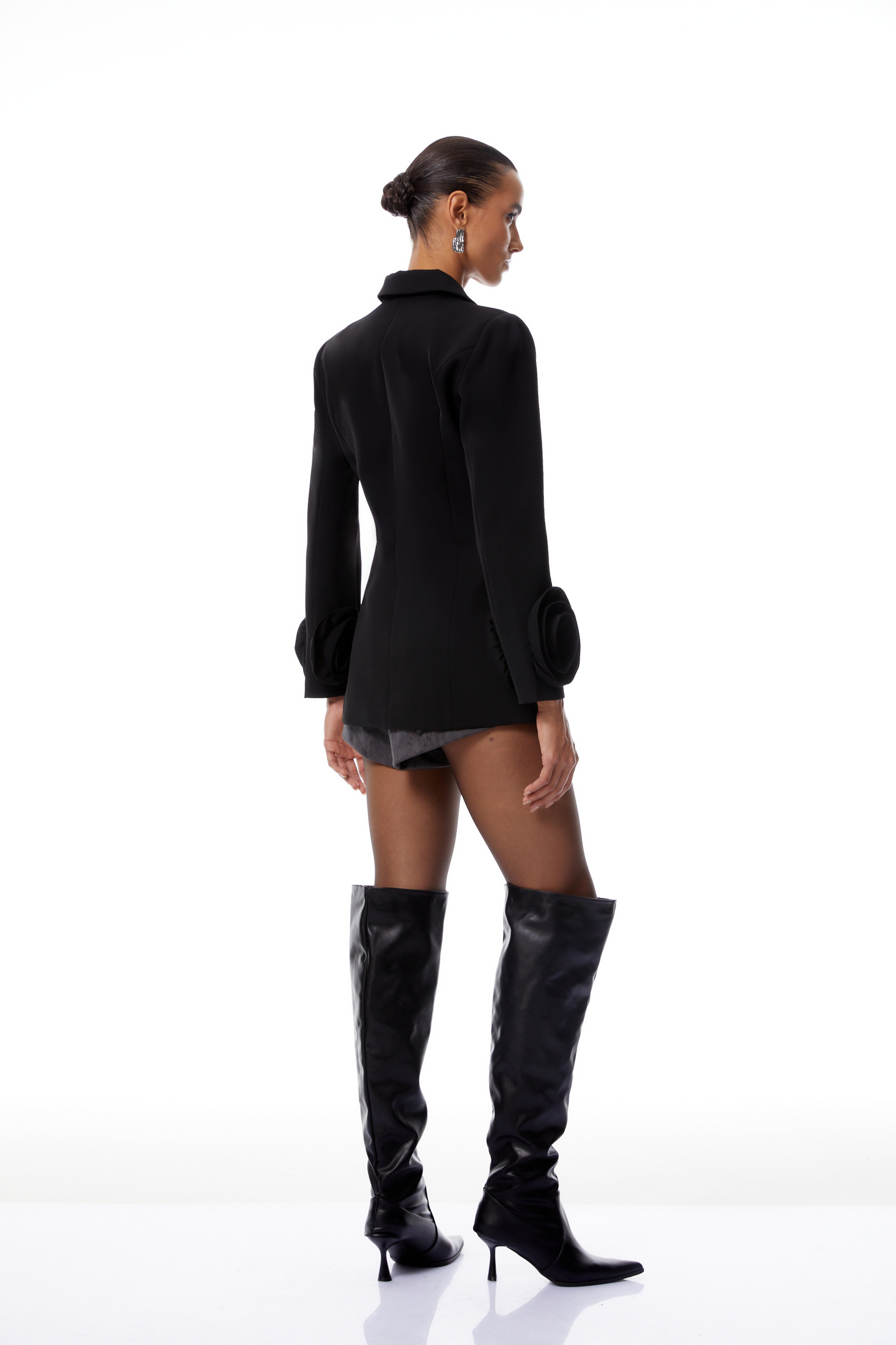 Blazer à double boutonnage Raffaella Black avec pétales en 3D