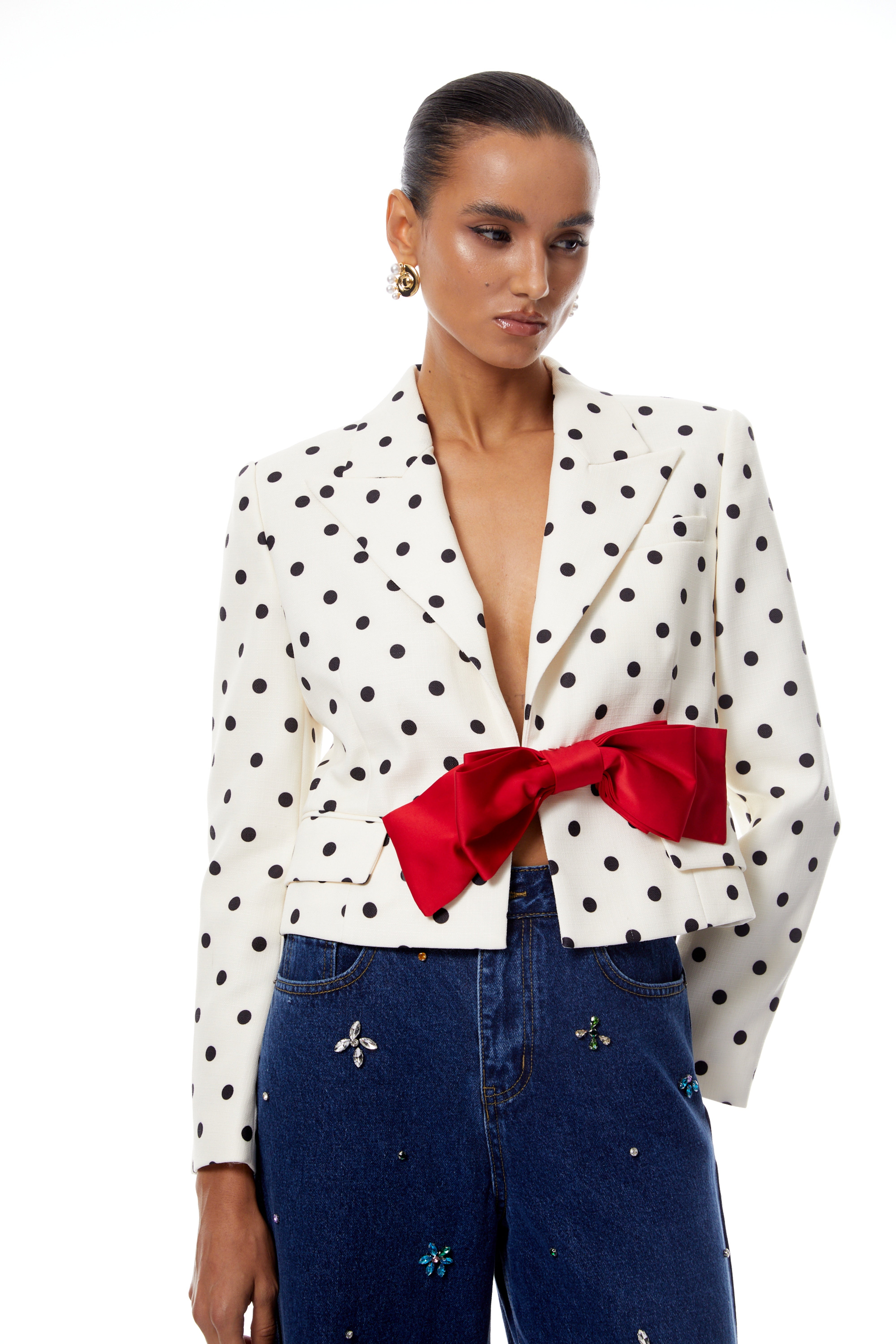 Valentine White Bowknot Polka Dot Short Jacket (Final Sale-US Only)