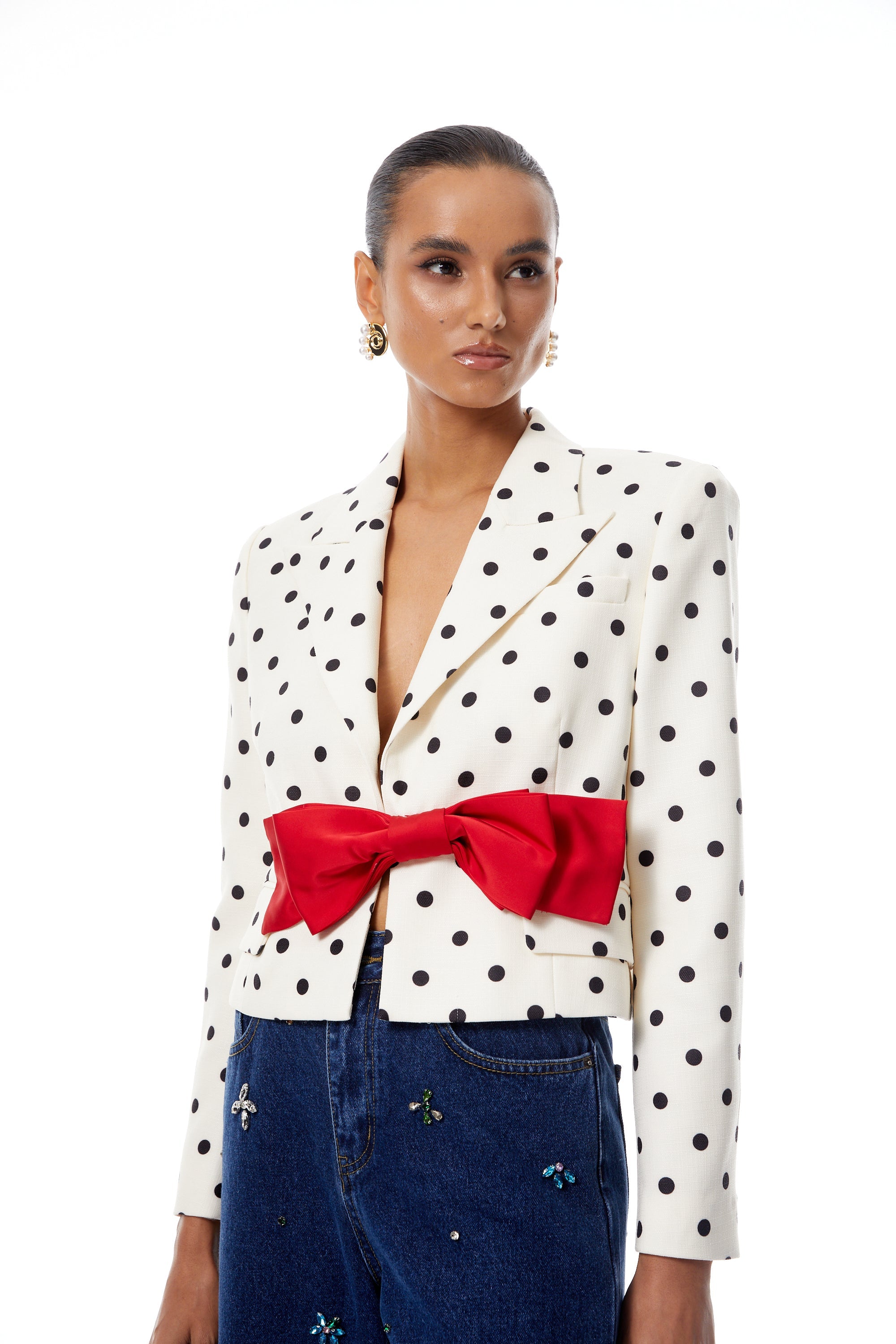 Valentine White Bowknot Polka Dot Short Jacket (Final Sale-US Only)