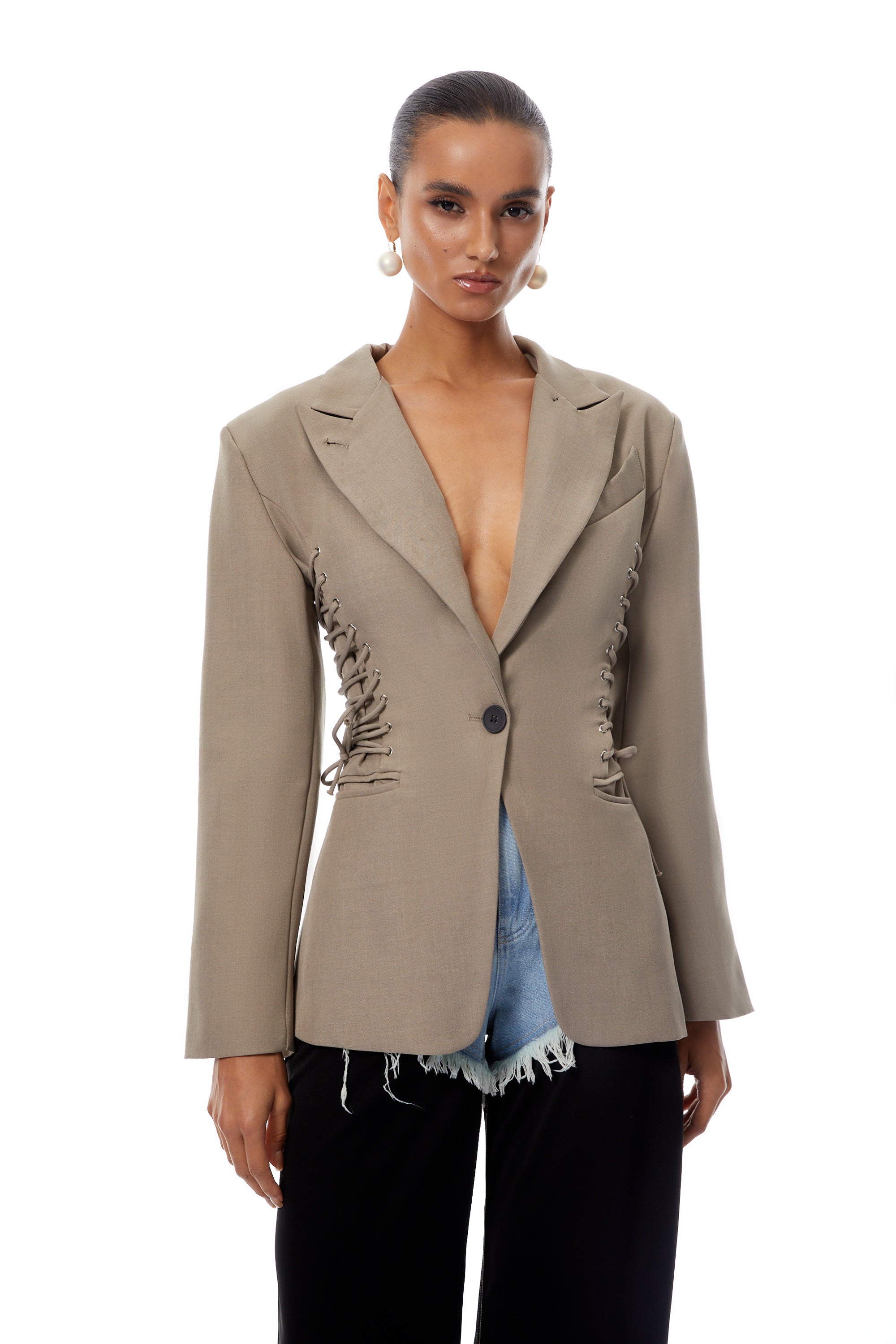 Blazer à simple boutonnage et lacets Éliane Grey