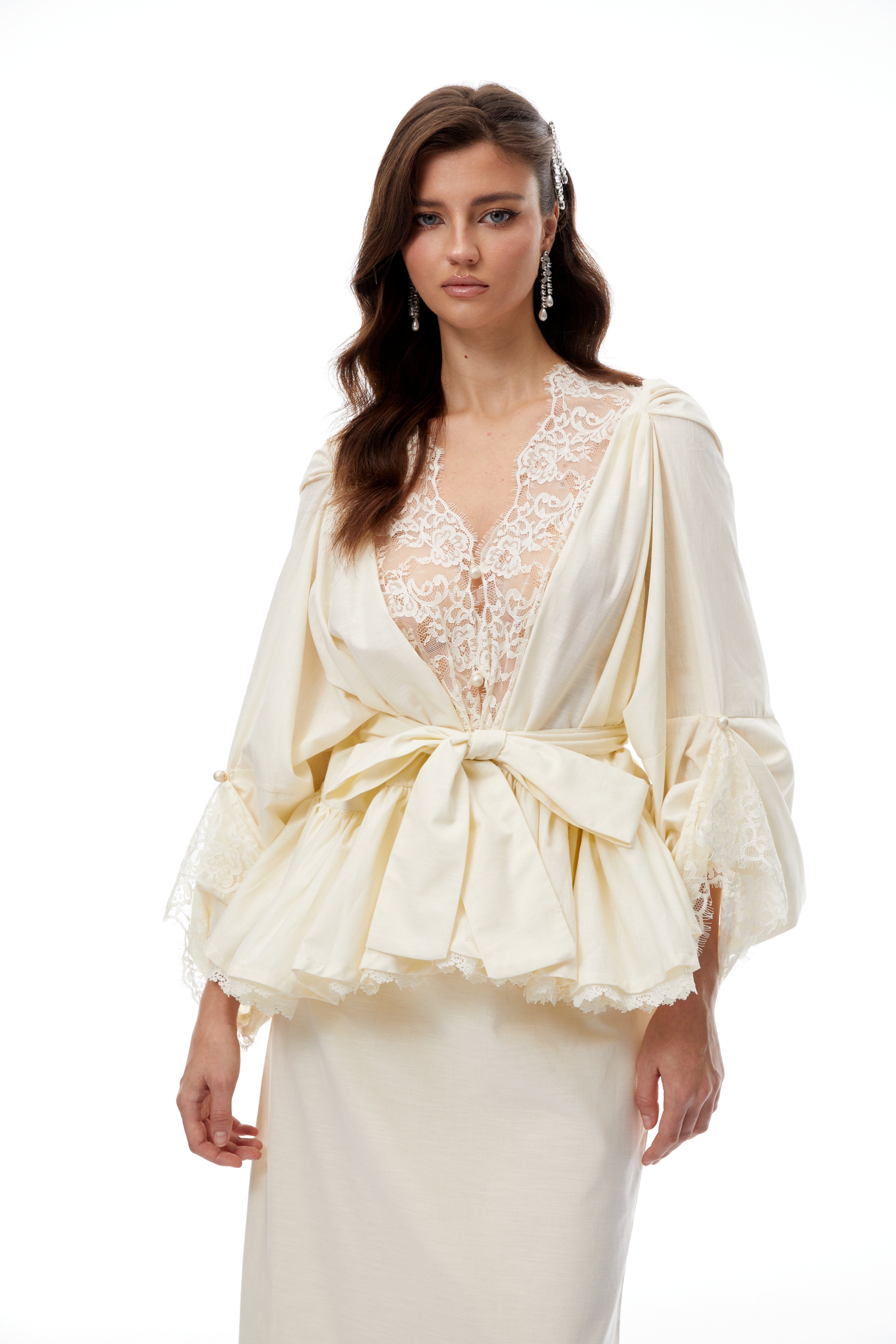 Madge White Lace Panel Blouse & Skirt Set (Final Sale)