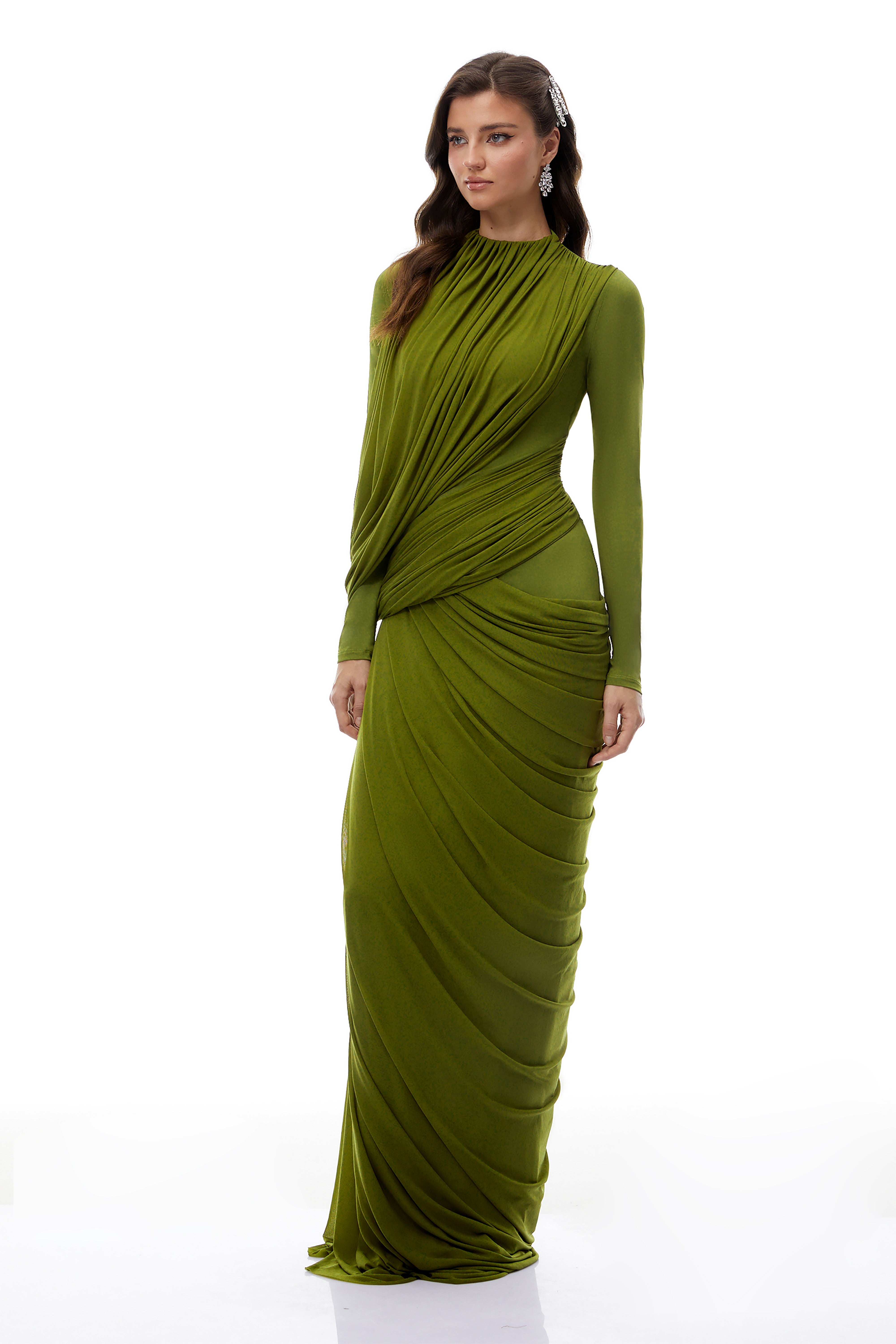 Robe drapée à fronces asymétriques