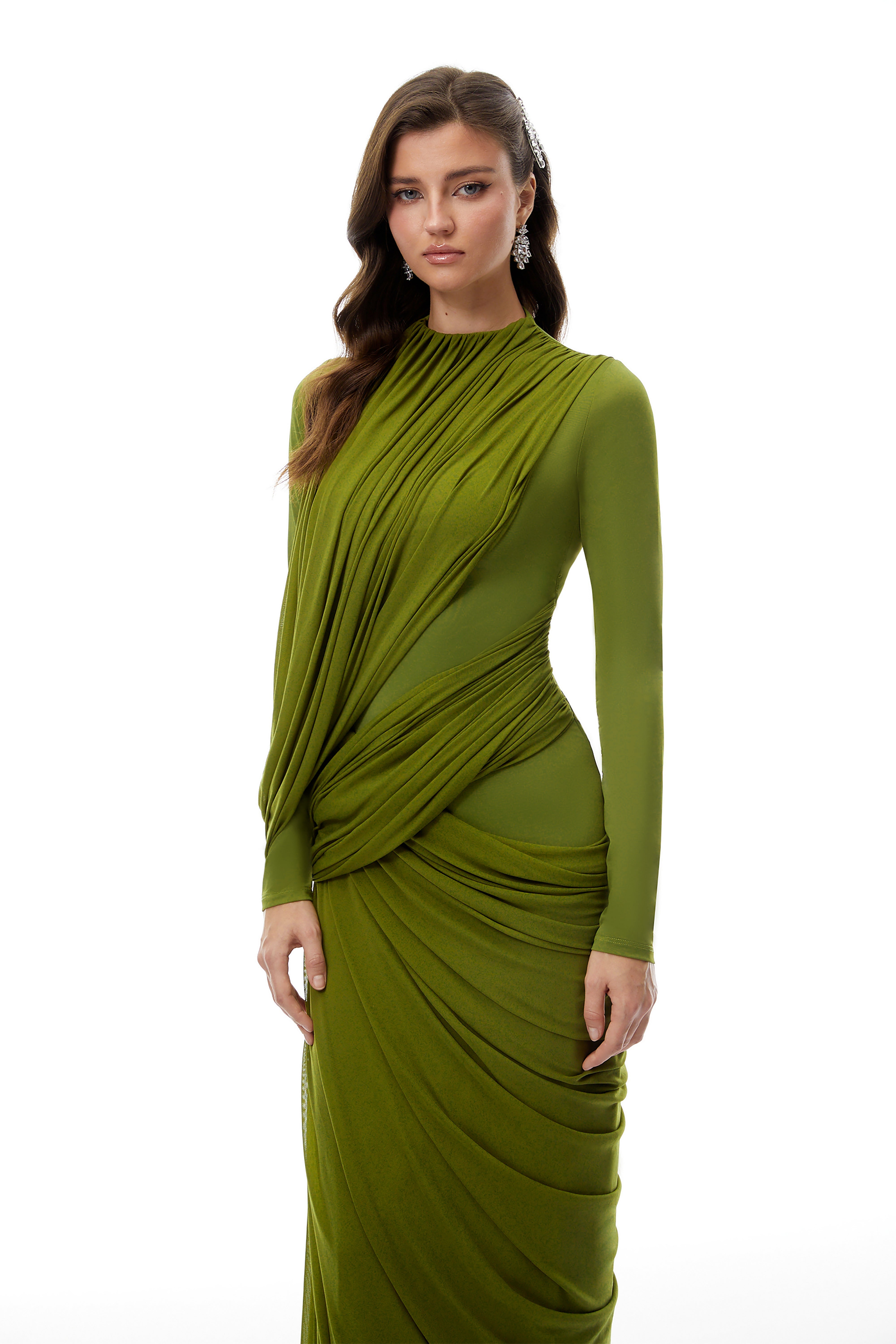 Robe drapée à fronces asymétriques