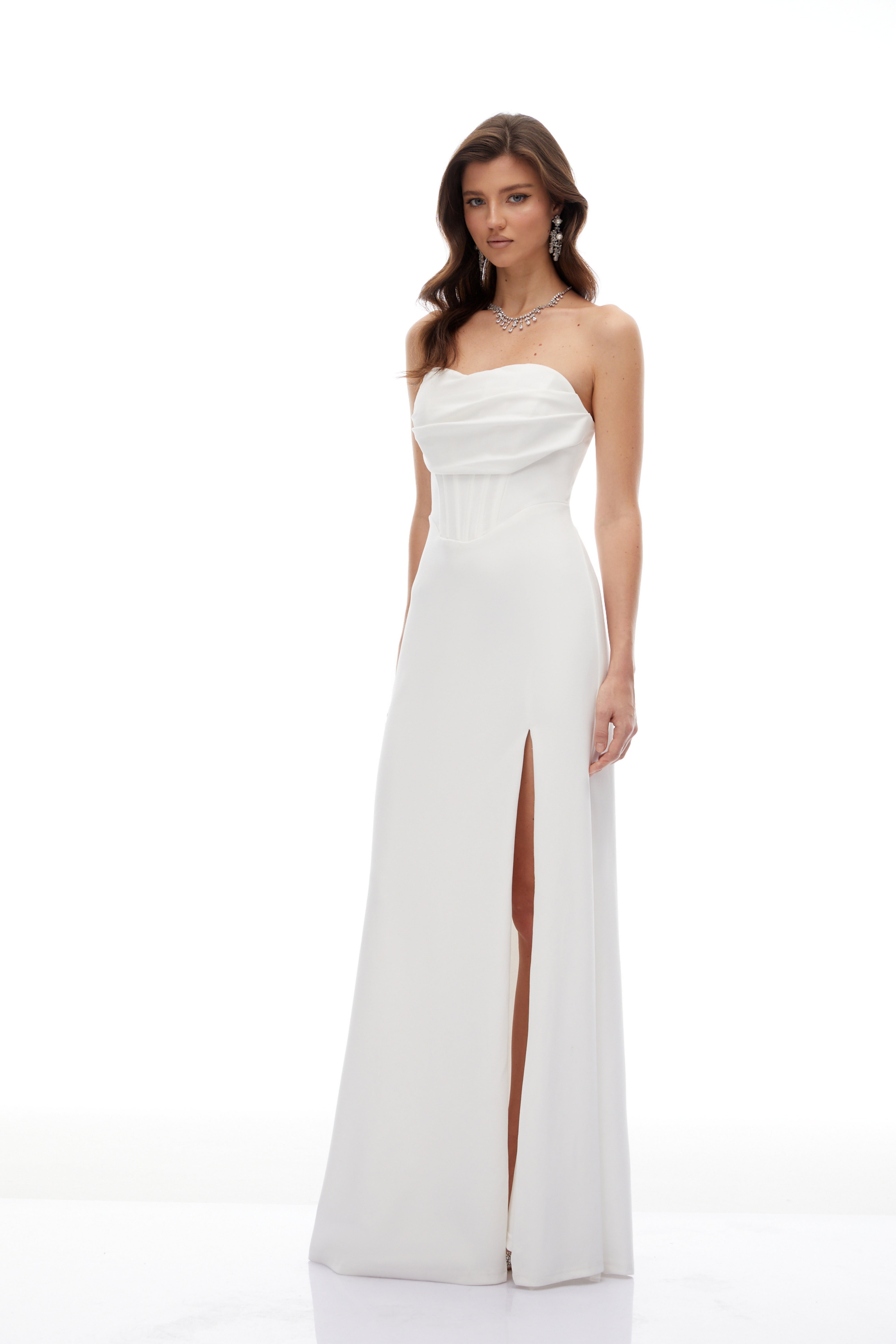 Dolores White Off Shoulder Ruched Maxi Gown (Final Sale-US Only)