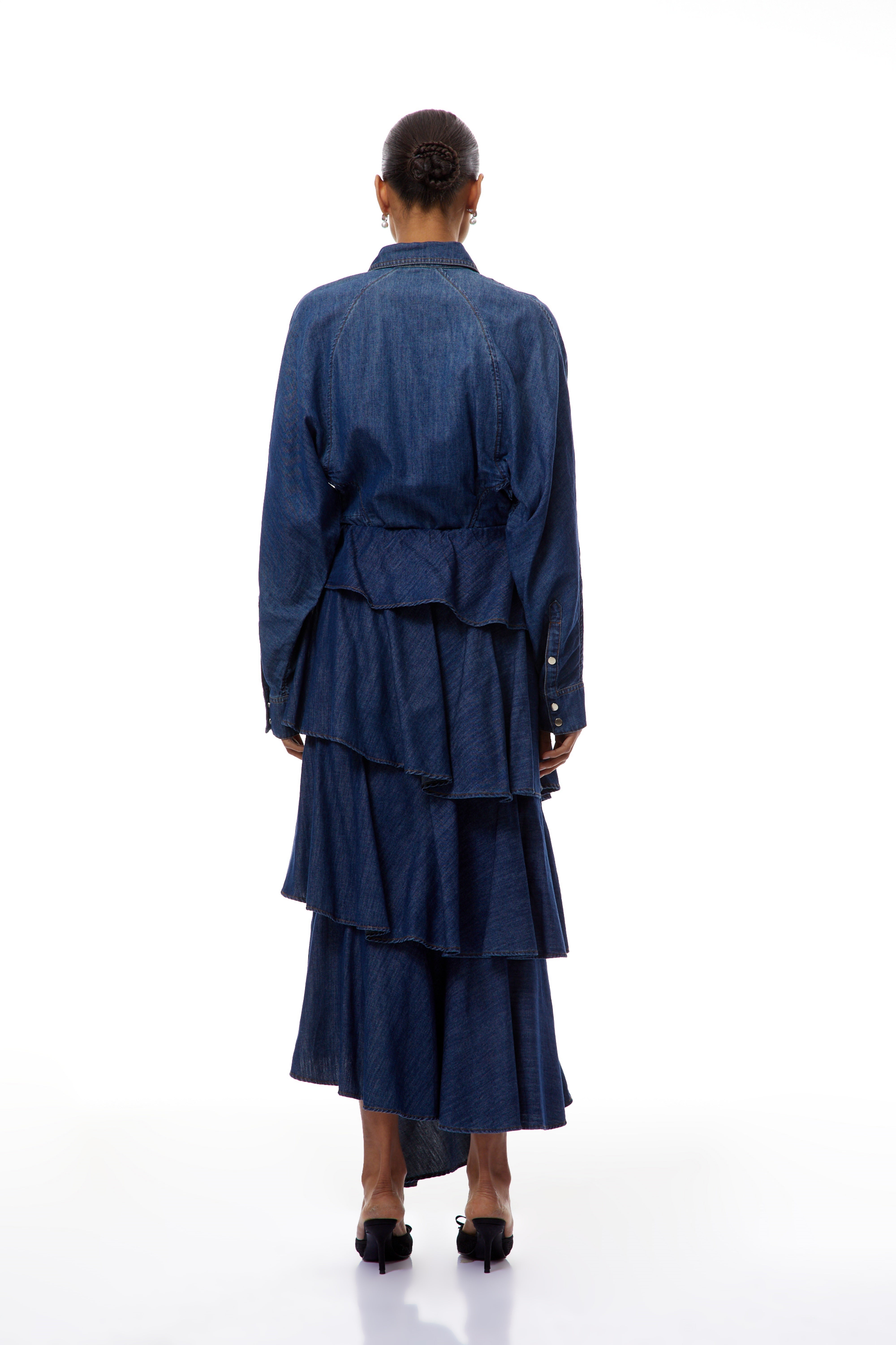 Geneviève Blue Denim Shirt & Tiered Skirt Set (Final Sale)