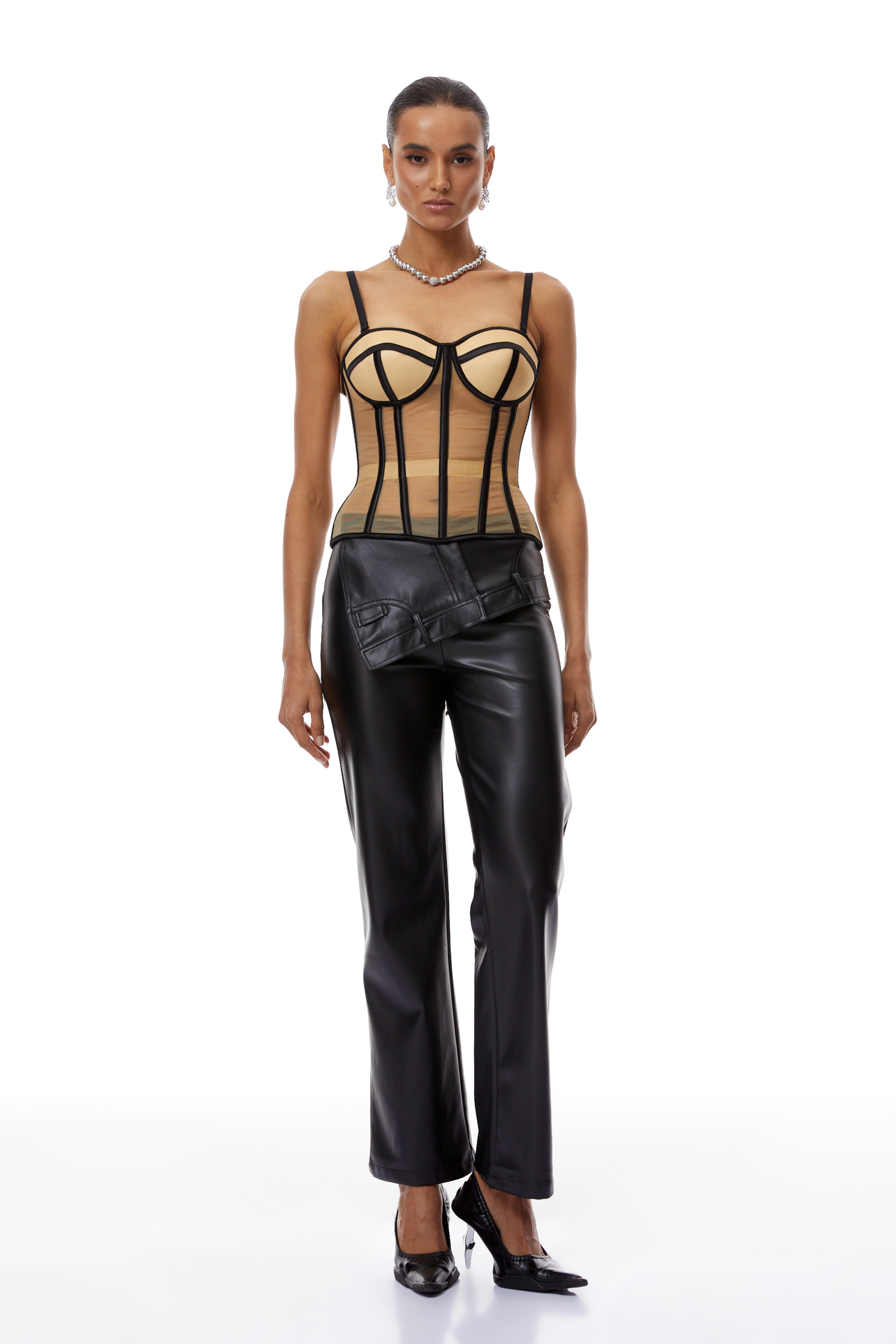 Pantalon en cuir Giada Black au design déstructuré (Vente définitive)