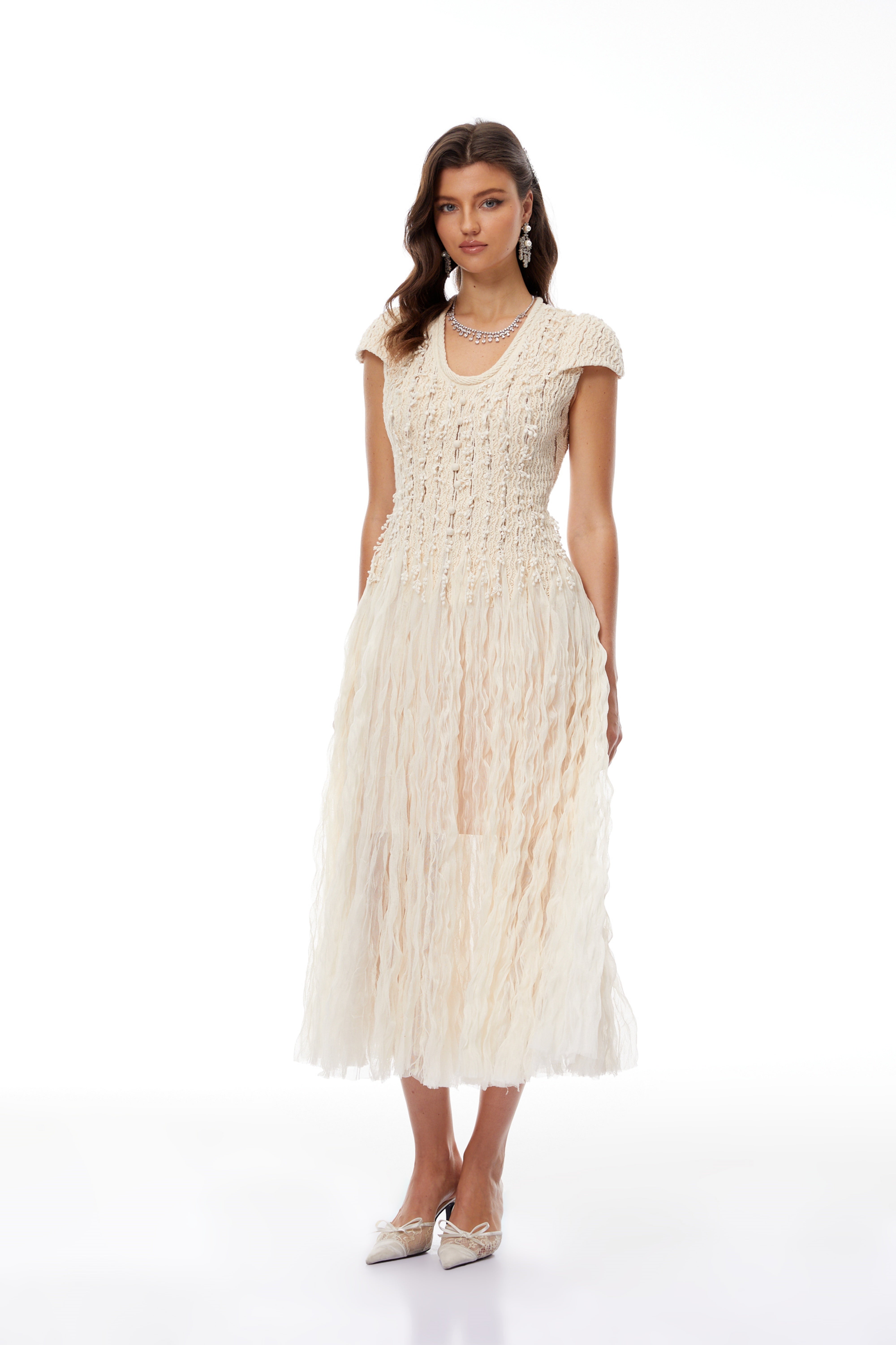 Rylee Neutral Textured Weave Midi Dress (Final Sale-US Only)