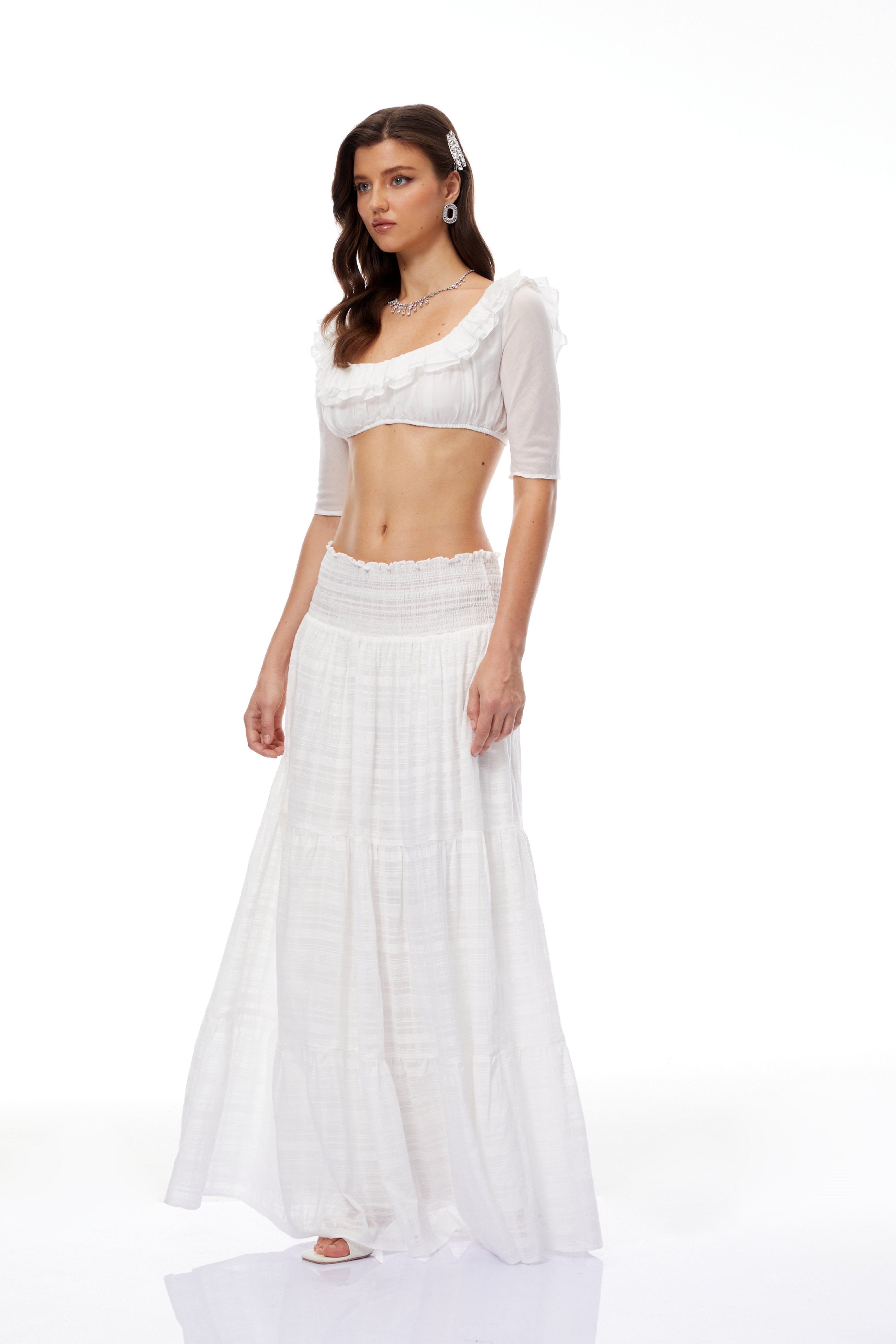 Rylee White Ruffled Detail Top & Skirt Set (Final Sale)