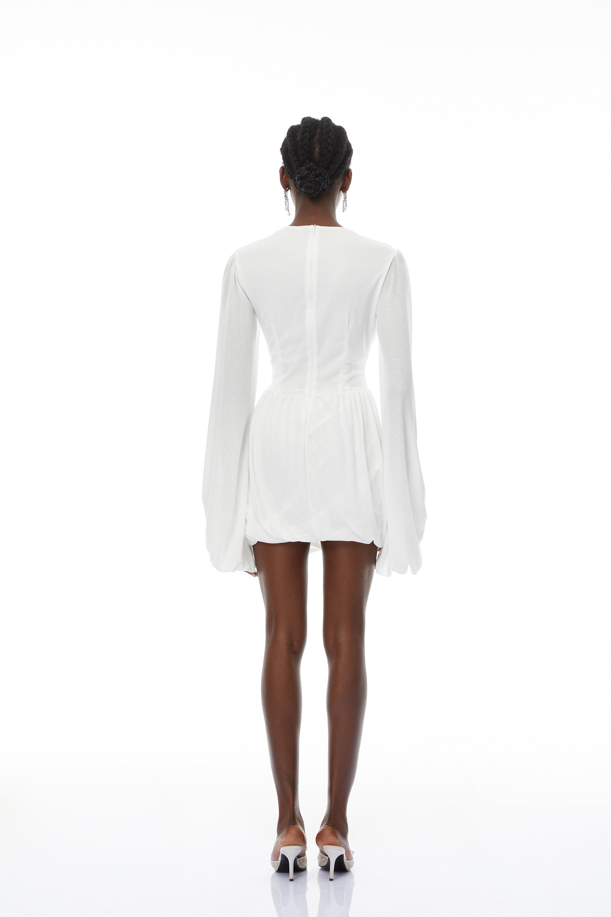 Thiago White Ruched Bubble Hem Mini Dress (Final Sale-US Only)