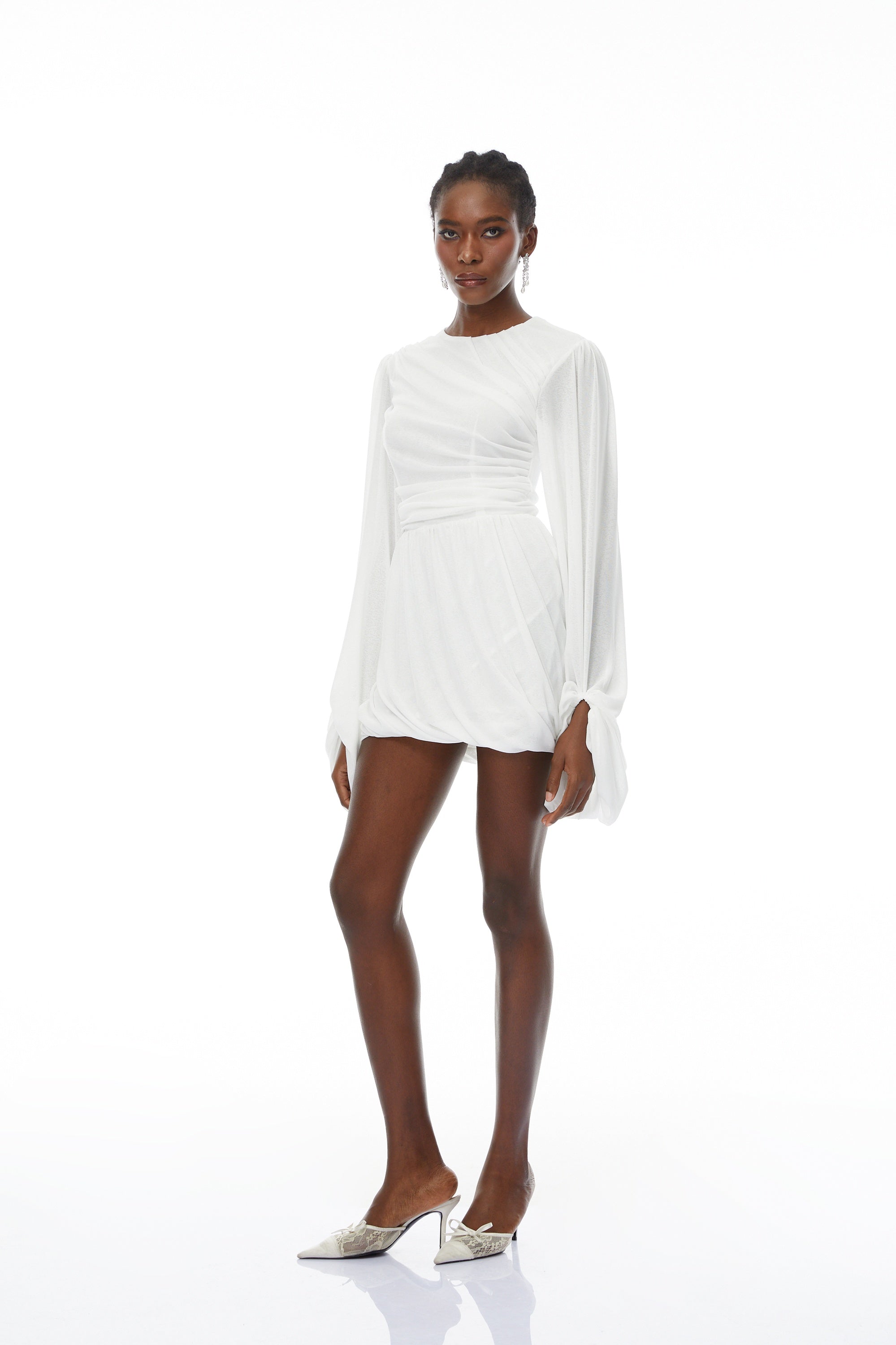 Thiago White Ruched Bubble Hem Mini Dress (Final Sale-US Only)