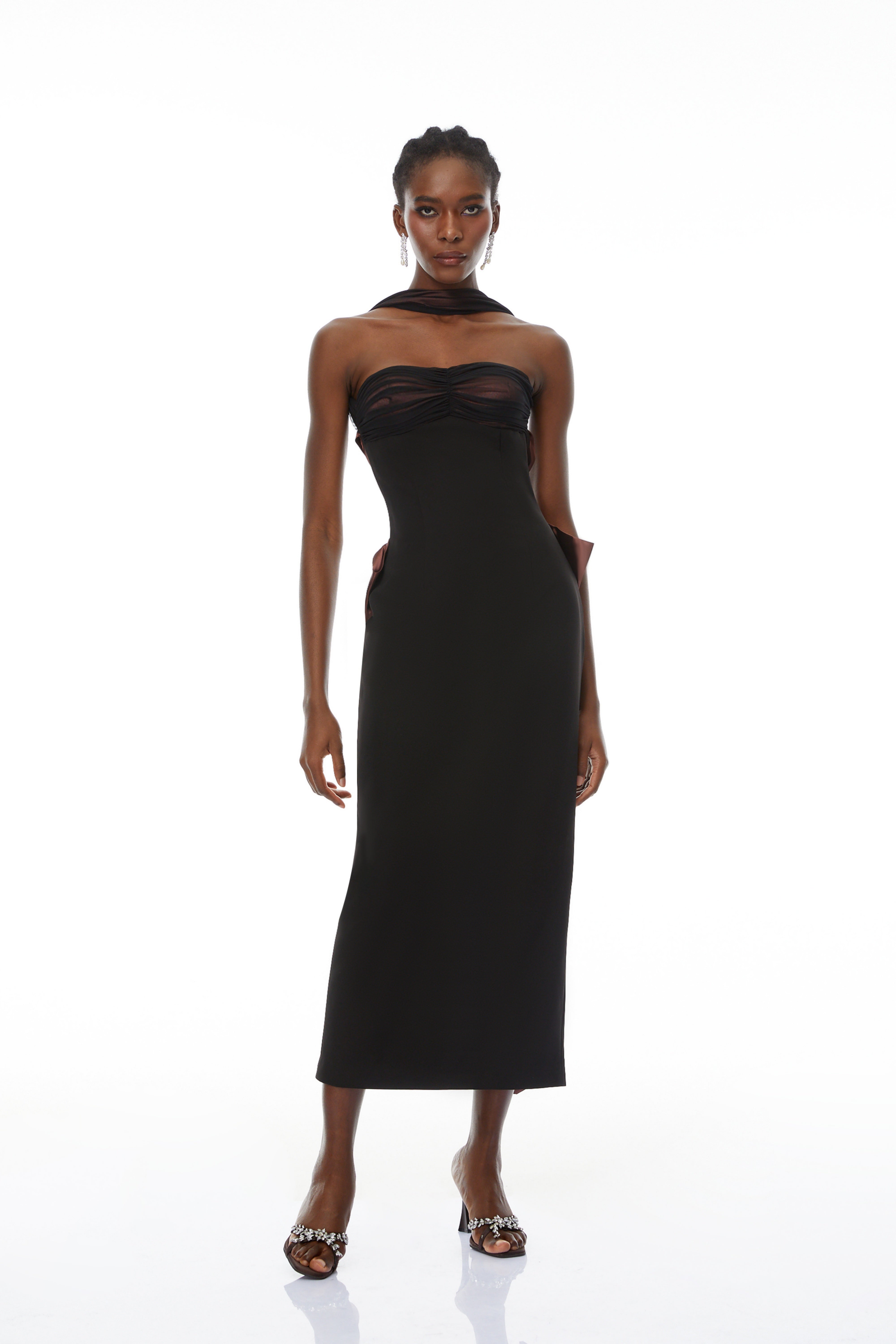Black Open Back Maxi Gown with Bow
