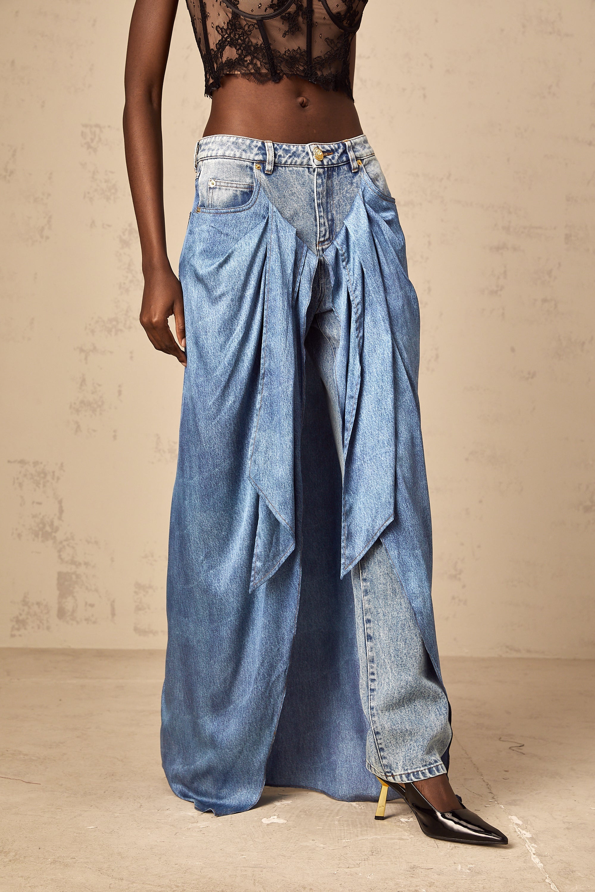 Ysabella blue layered denim jeans (Final Sale-US Only)