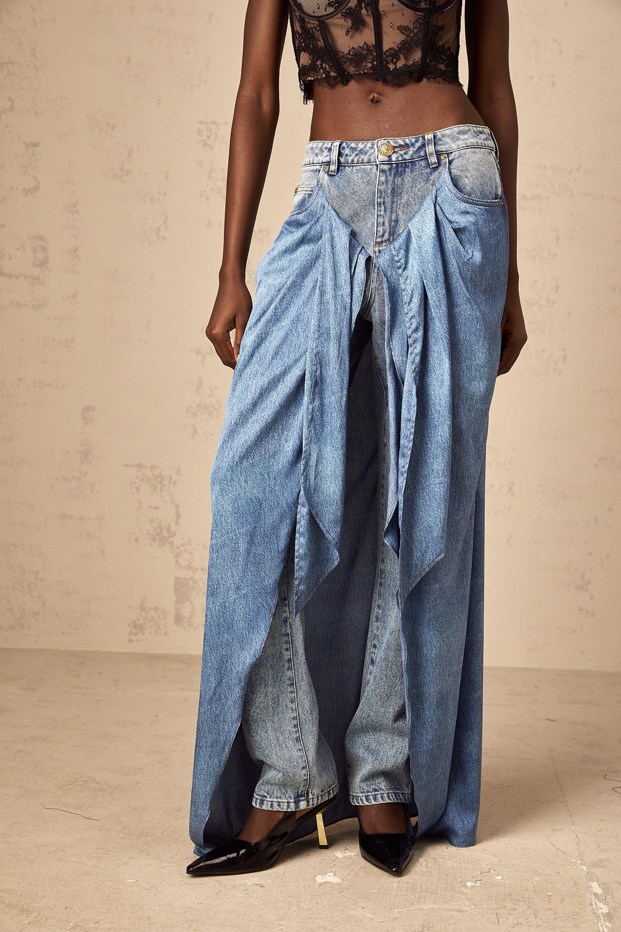 Ysabella blue layered denim jeans (Final Sale-US Only)