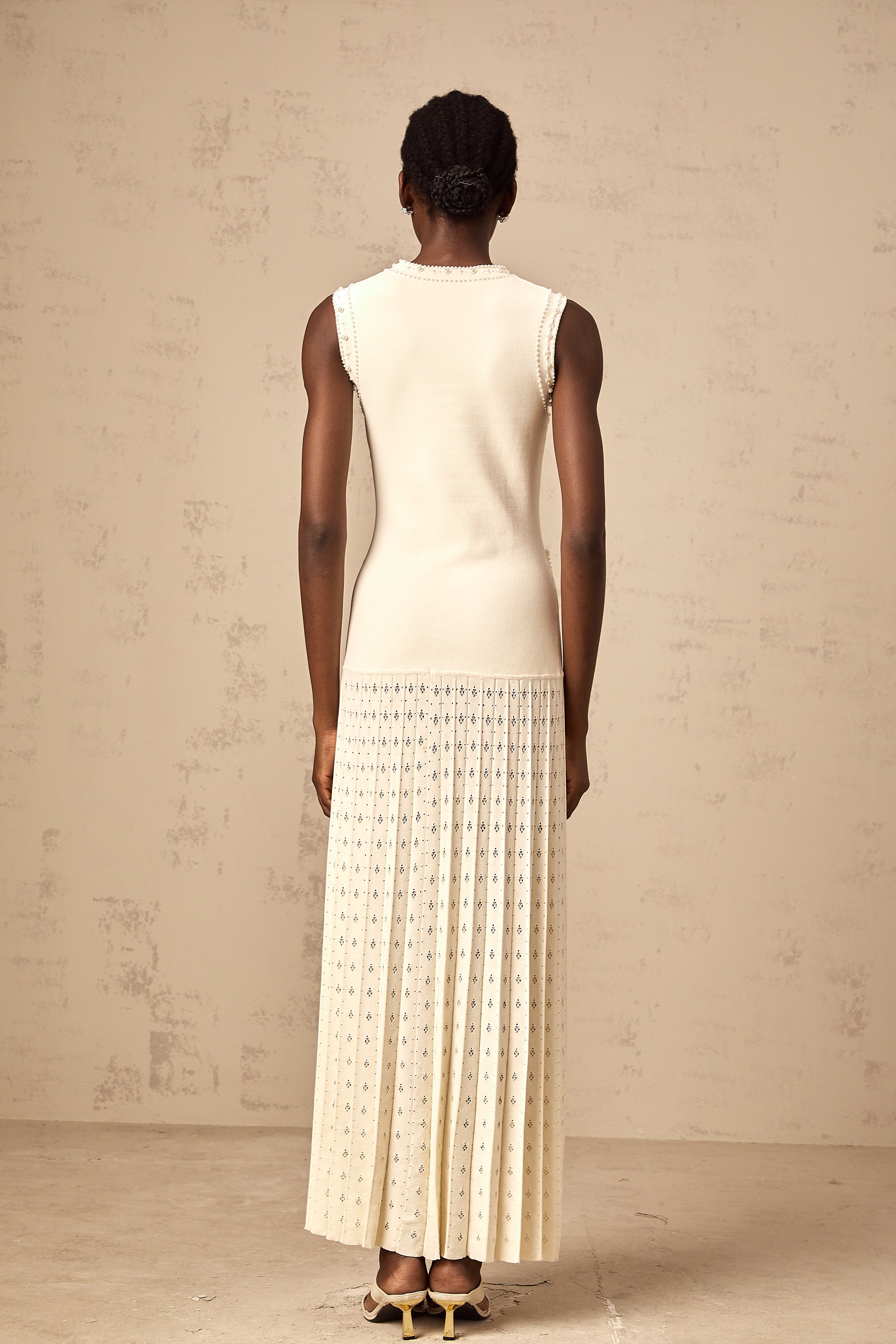 Donatienne white faux-pearl knitted maxi dress (Final Sale)