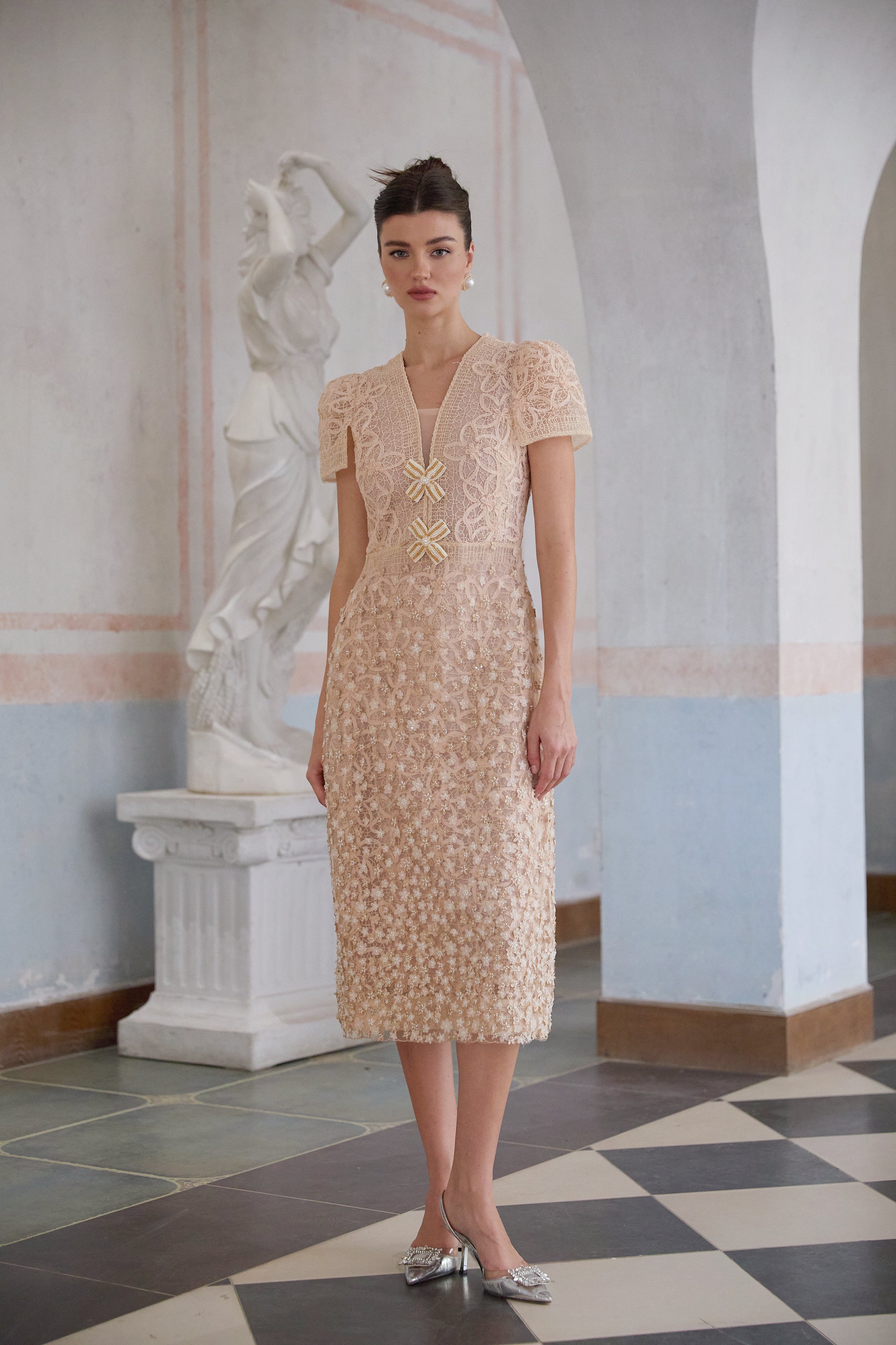 Bérengère Neutrals Faux-flower Crochet Midi Dress (Final Sale-US Only)