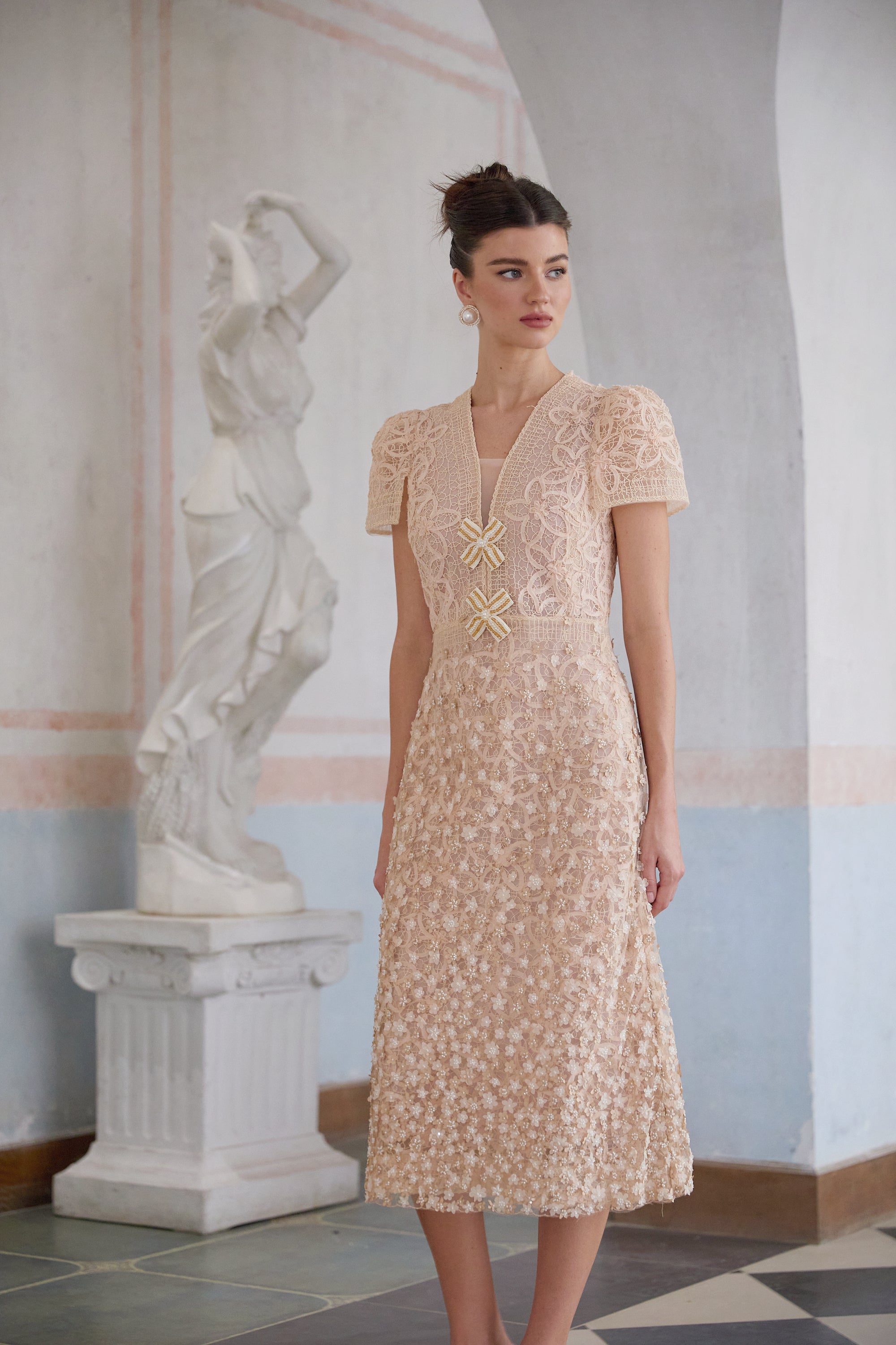 Bérengère Neutrals Faux-flower Crochet Midi Dress (Final Sale-US Only)