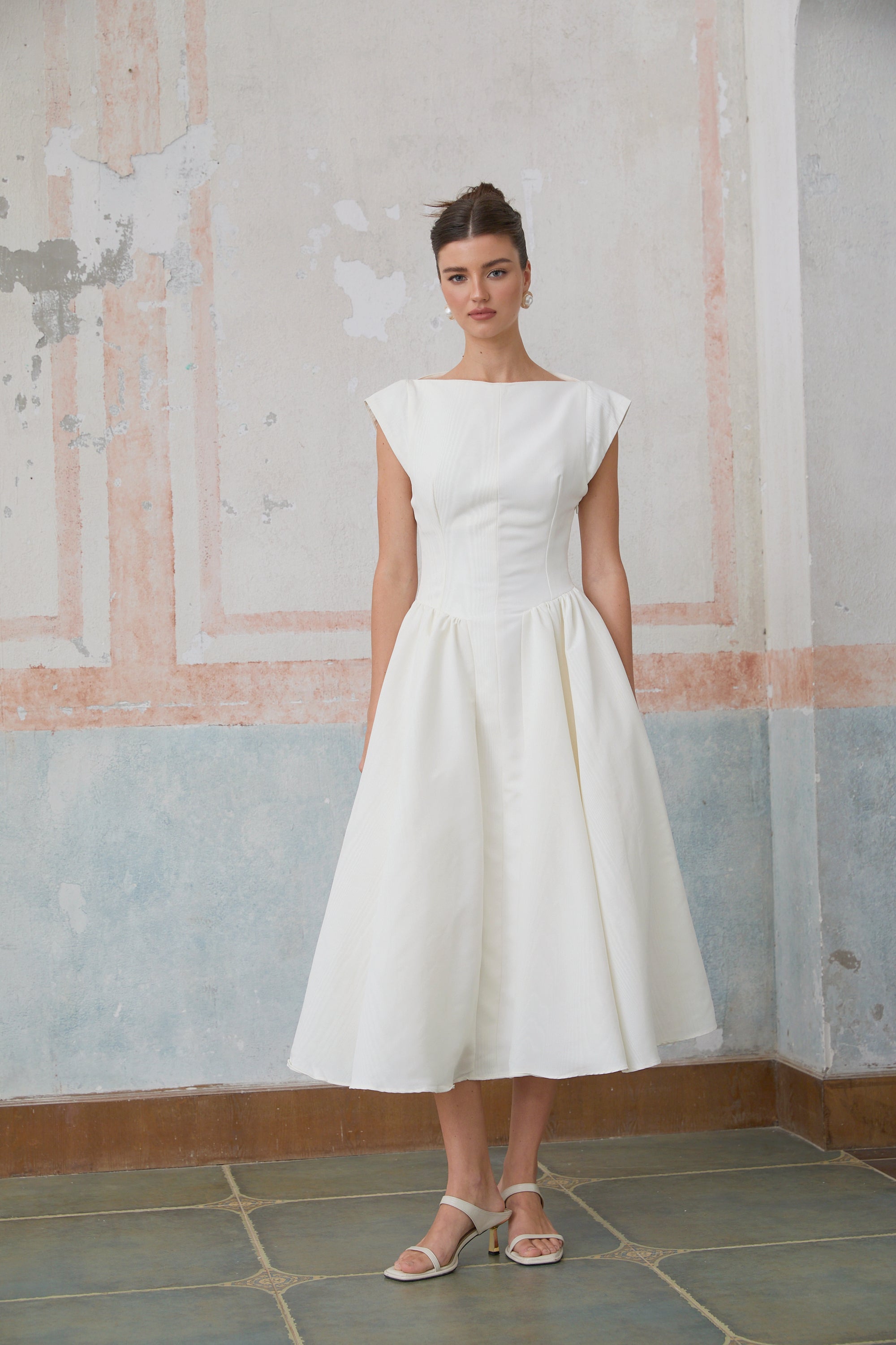 Amandine white open-back cap-sleeve midi dress (Final Sale)