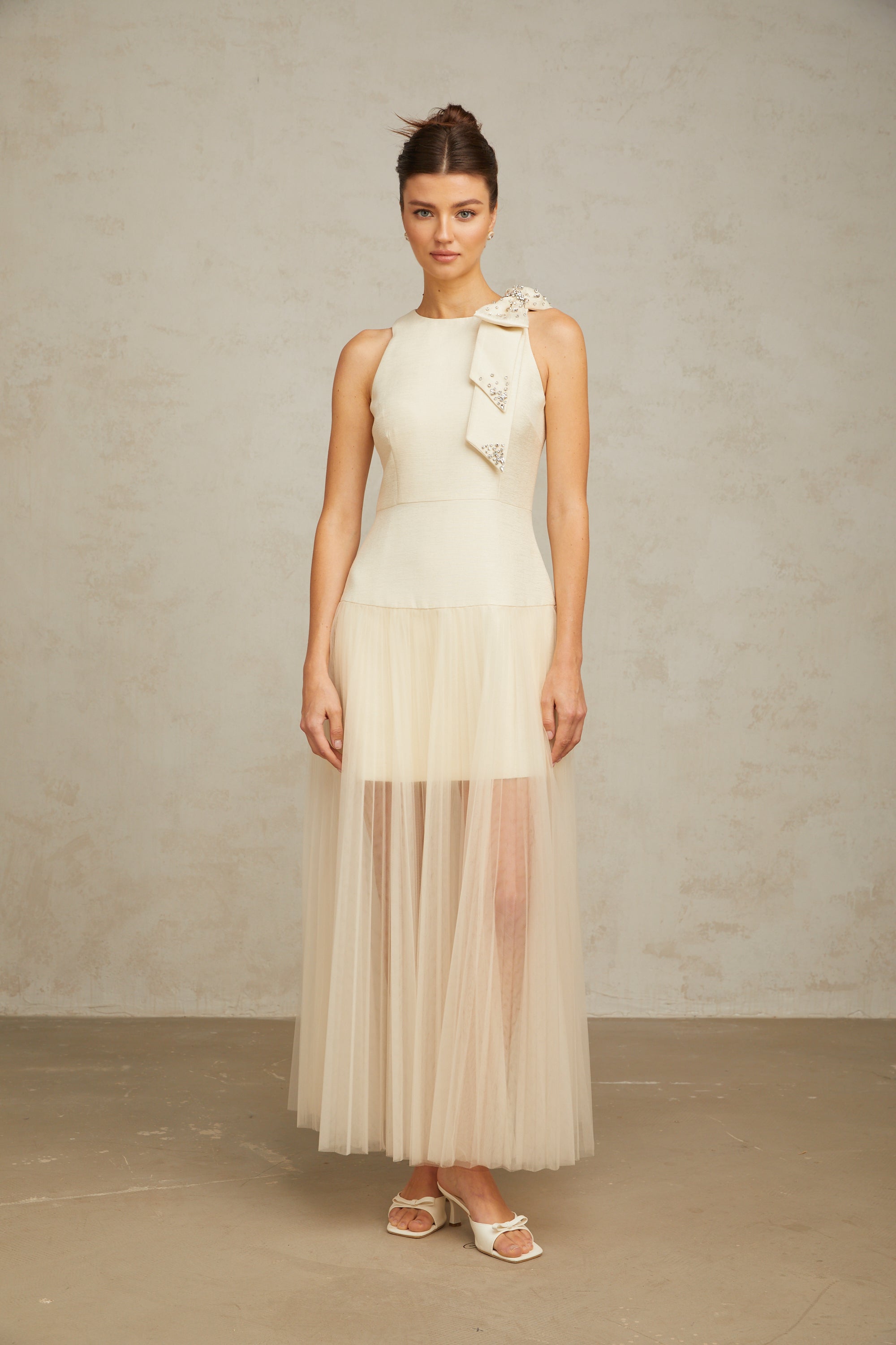 Thérèse bowknot tulle-panelling midi dress in White (Final Sale-US Only)