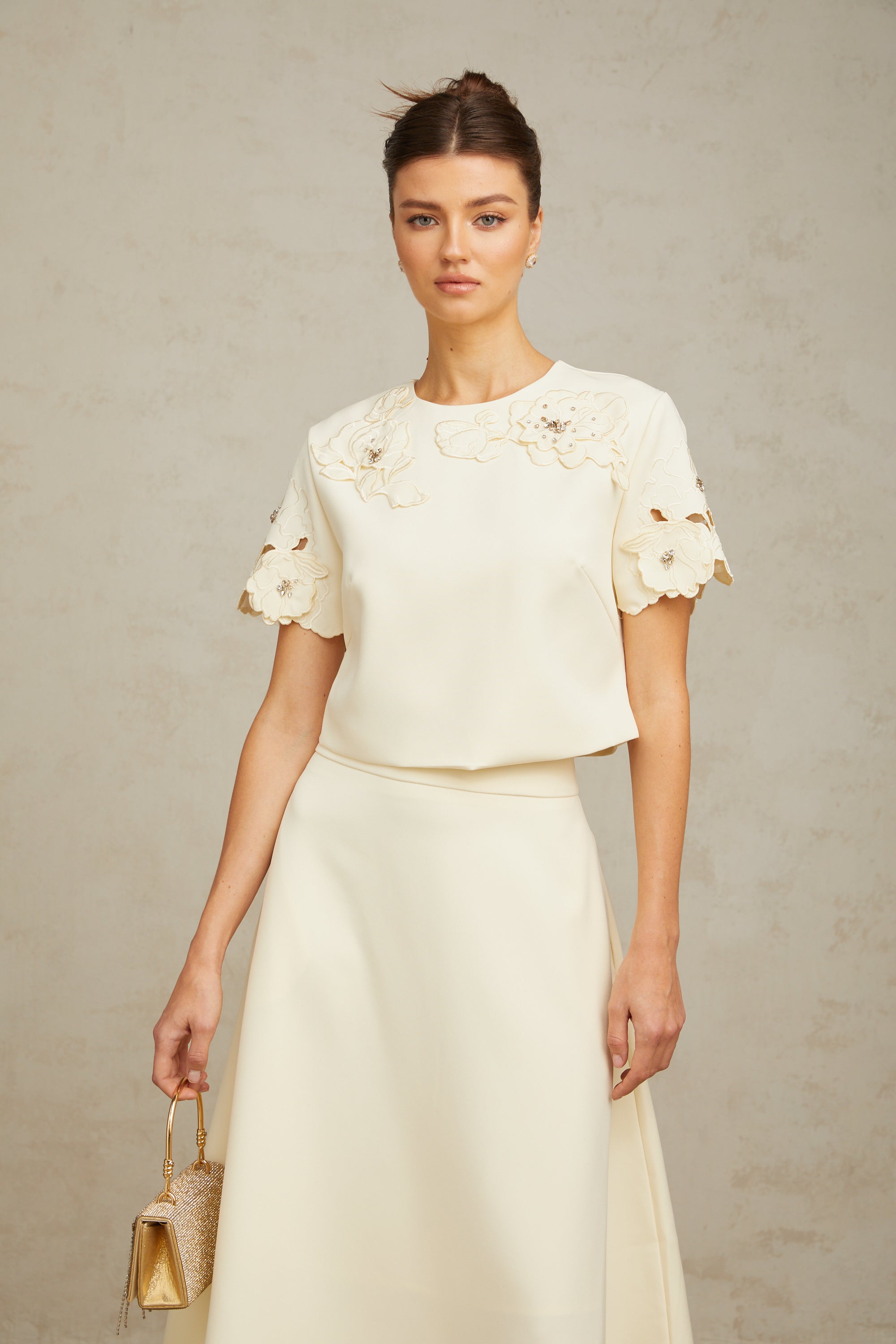 Coralie neutrals 3D-petal top & skirt matching set (Final Sale-US Only)