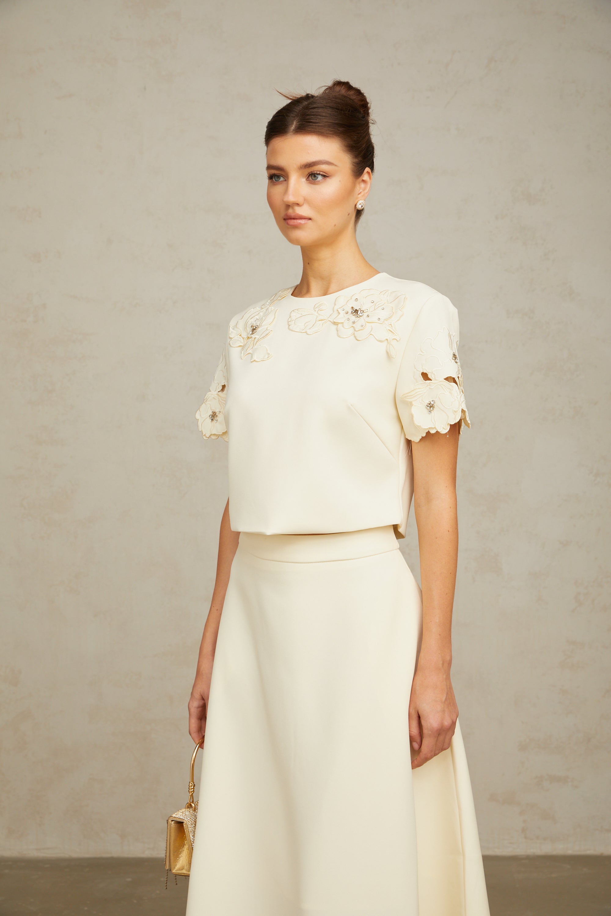 Coralie neutrals 3D-petal top & skirt matching set (Final Sale-US Only)