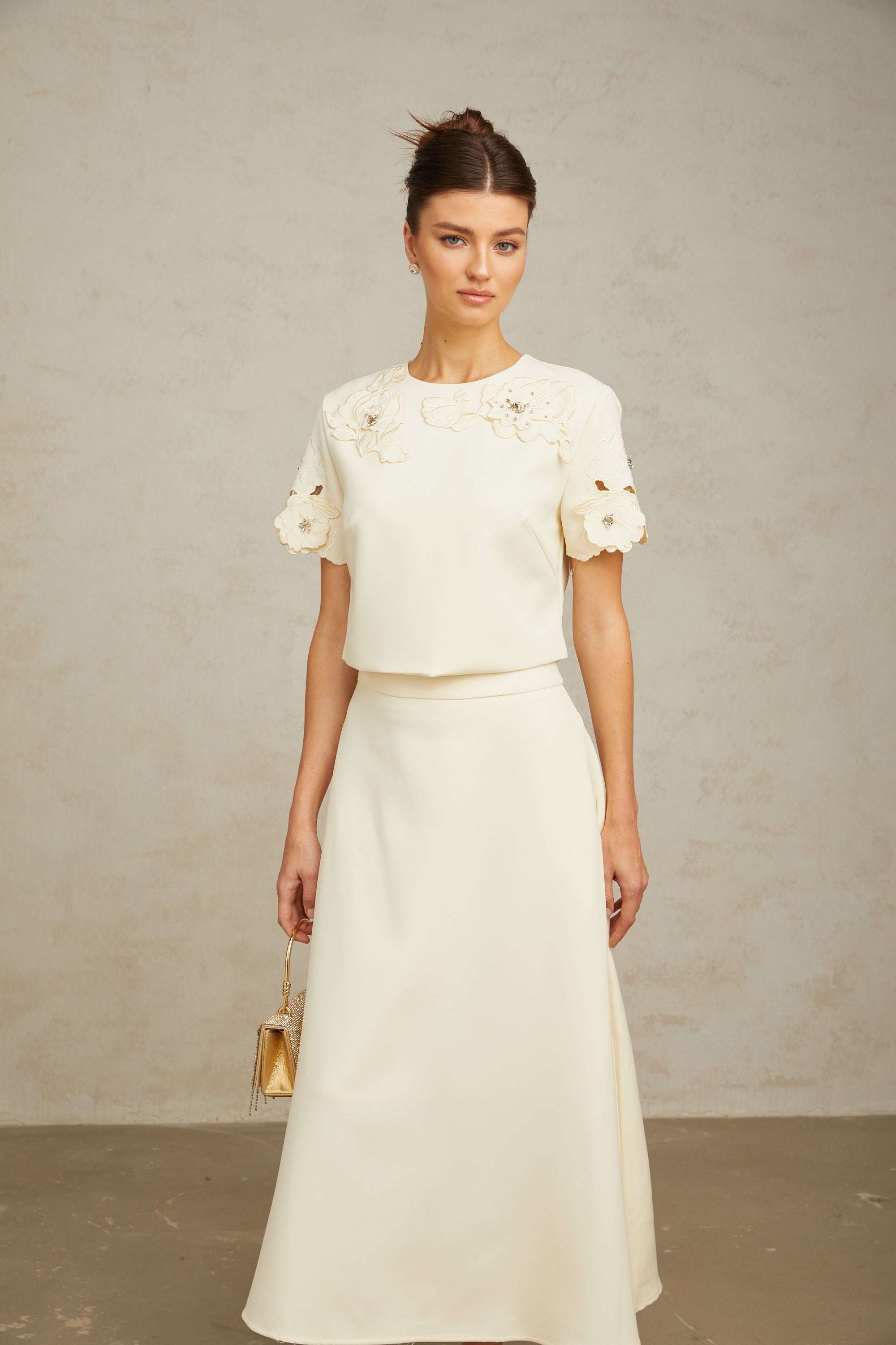 Coralie neutrals 3D-petal top & skirt matching set (Final Sale-US Only)