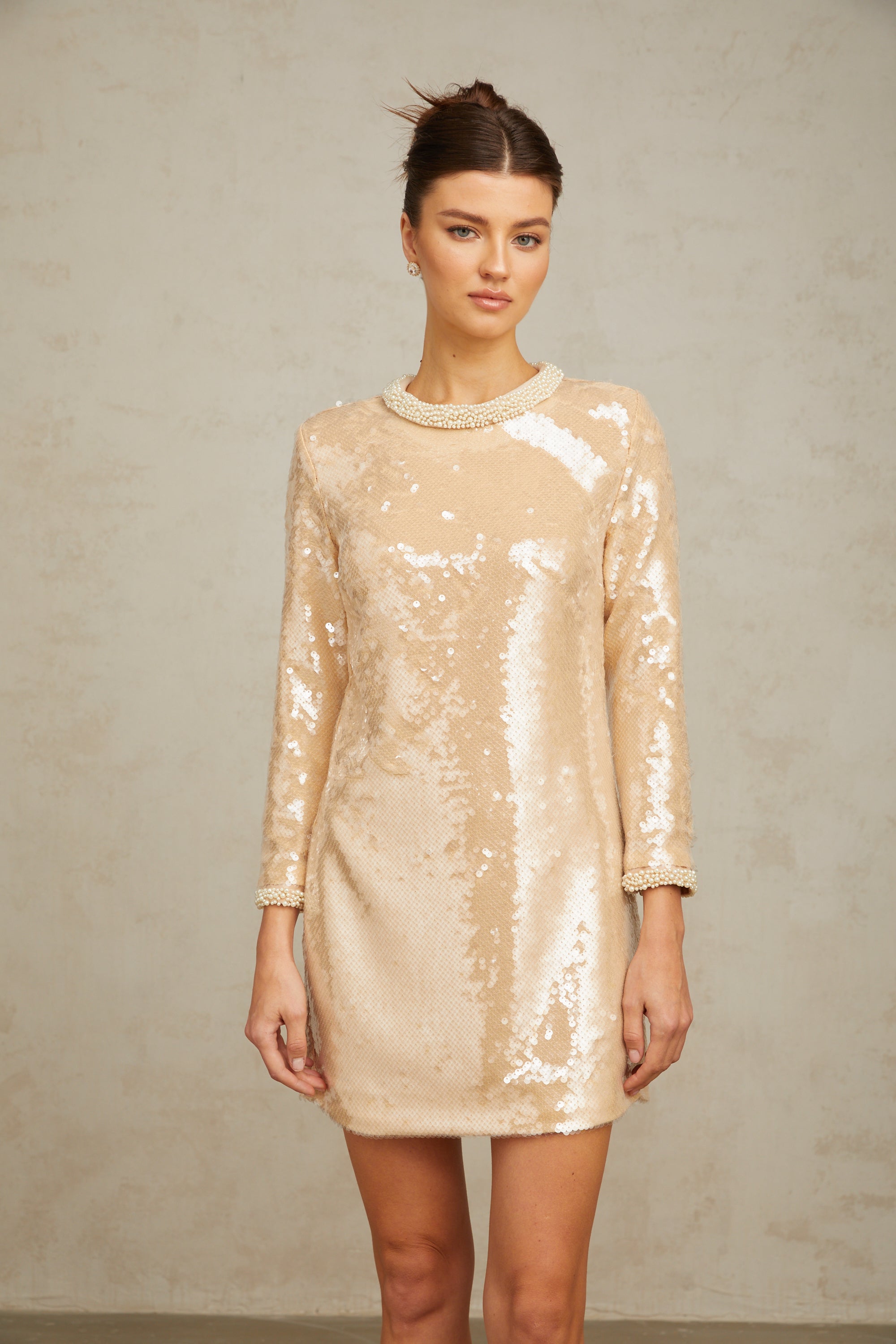 Ornella neutrals faux-pearl sequined mini dress (Final Sale-US Only)