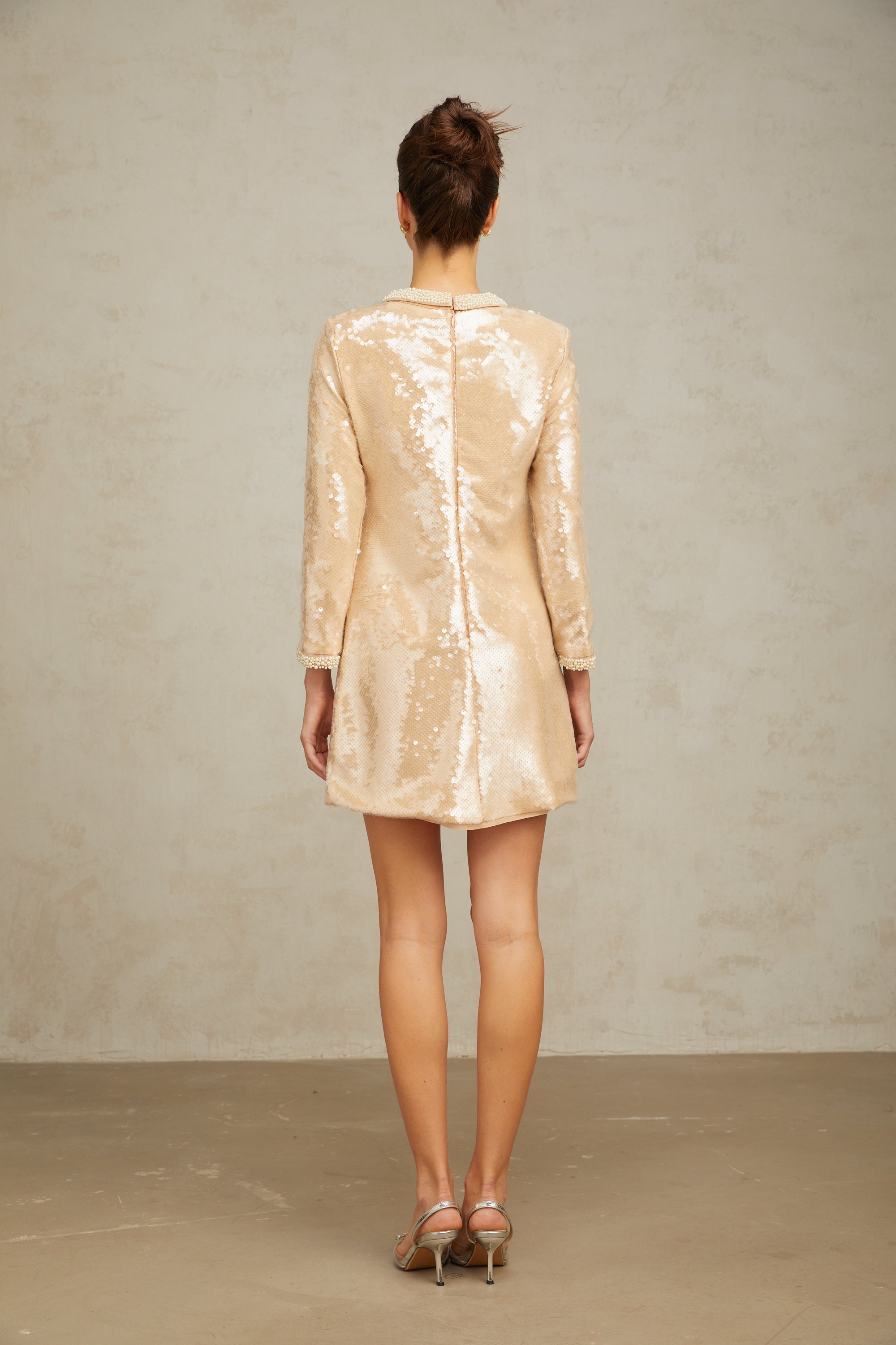Ornella neutrals faux-pearl sequined mini dress (Final Sale-US Only)