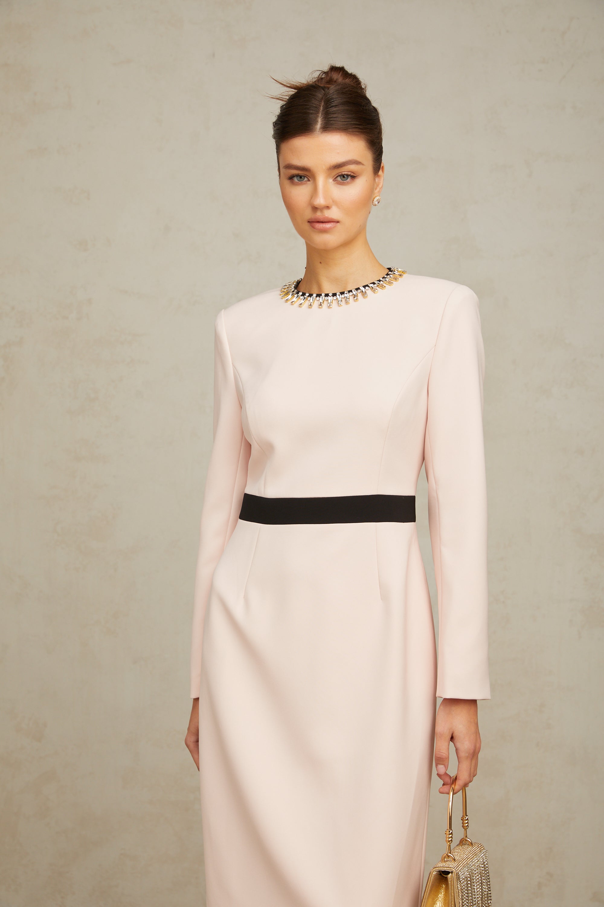 Anaïs pink crystal color-blocked midi dress (Final Sale)