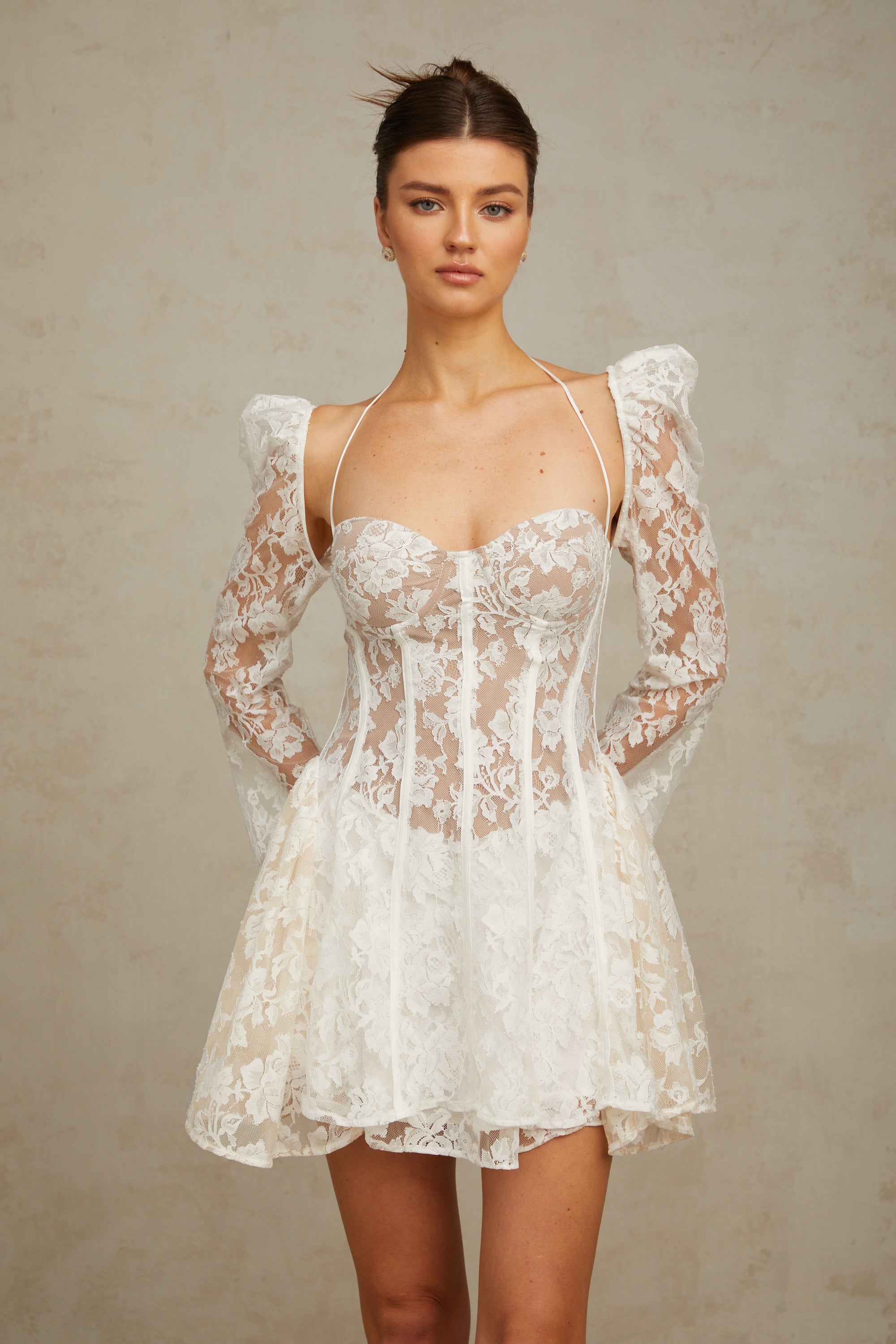 Vivienne white floral-lace corset mini dress (Final Sale-US Only)