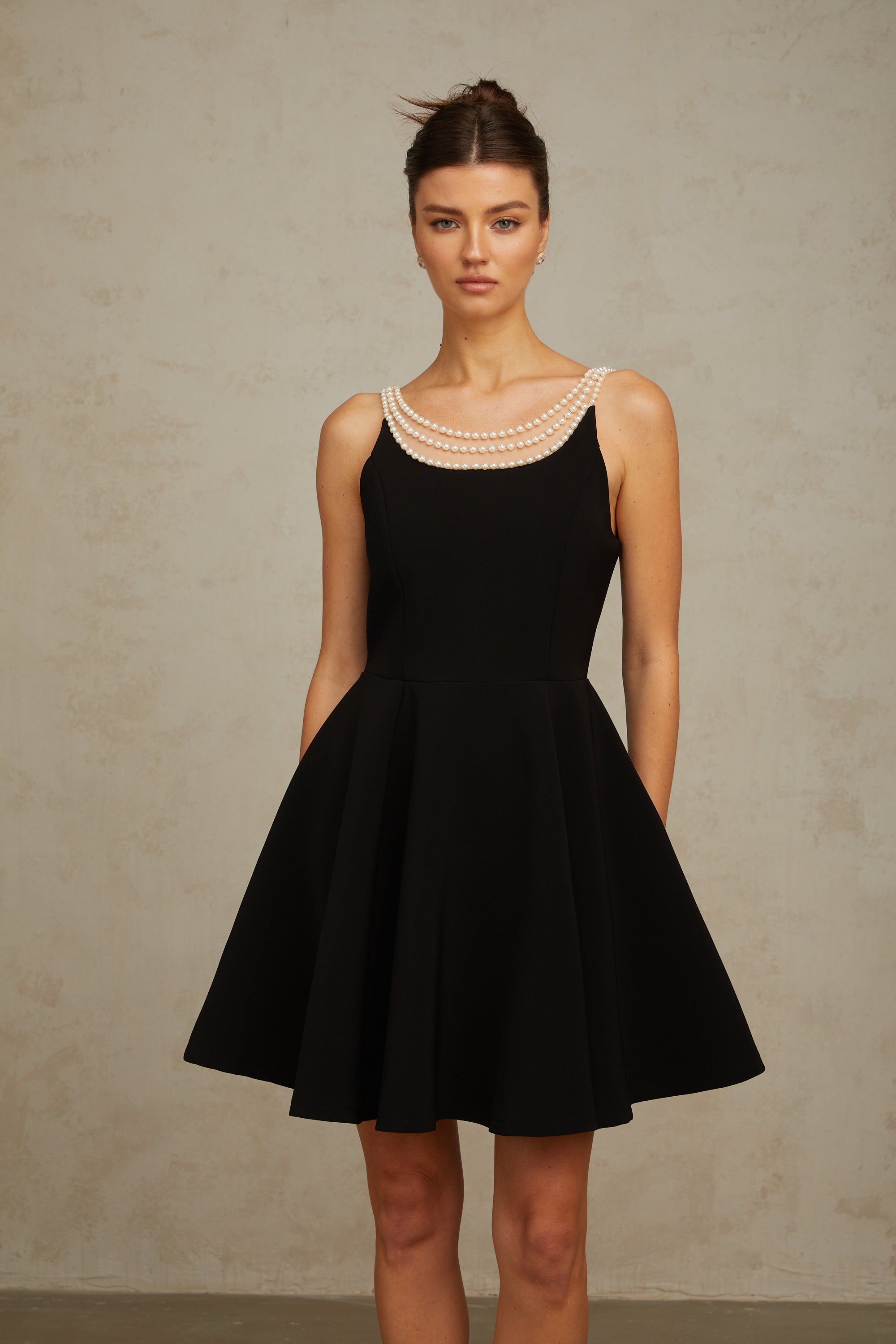 Danaé black faux-pearl-embellished mini dress (Final Sale)