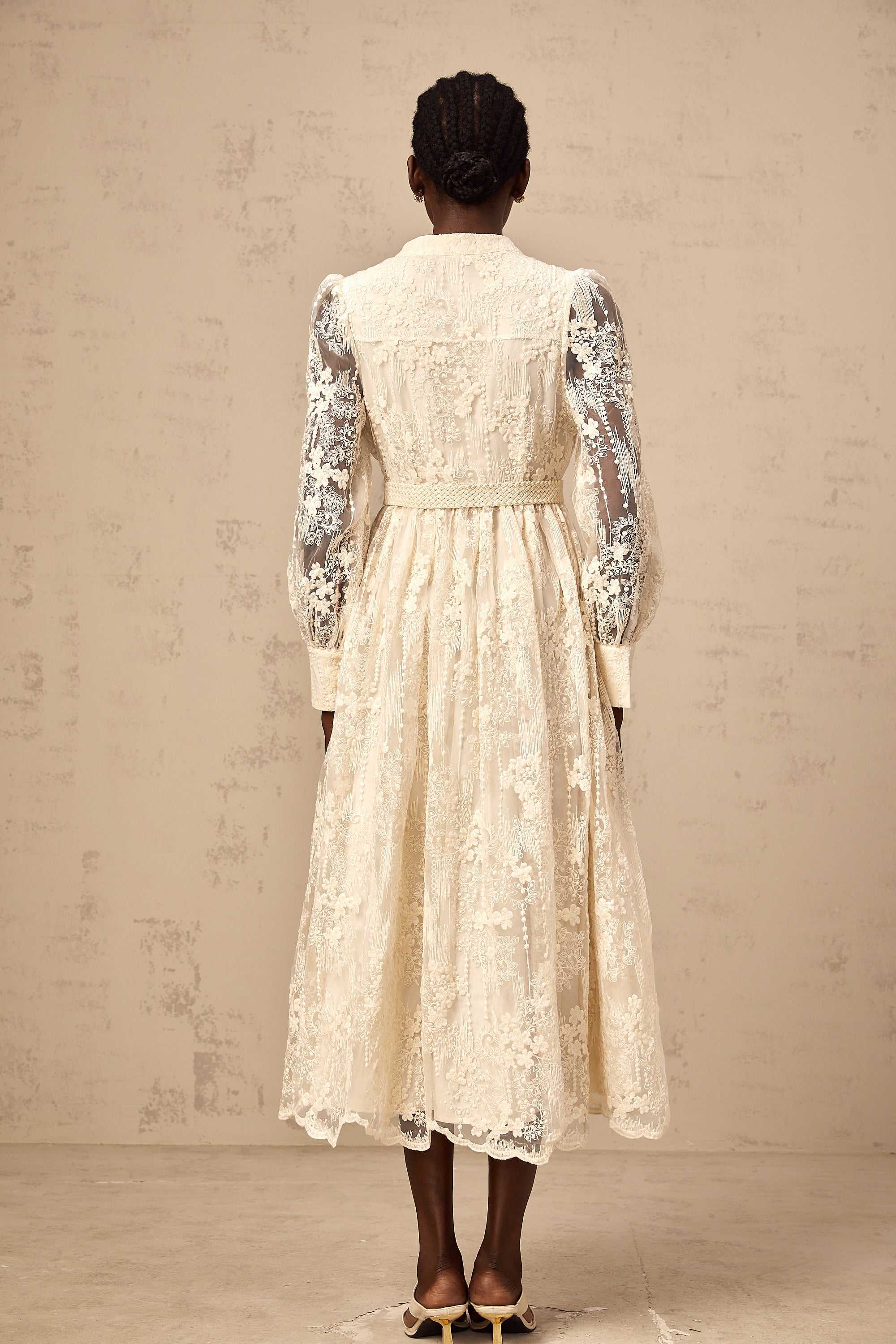 Roxane neutrals lace-embroidered midi dress (Final Sale-US Only)