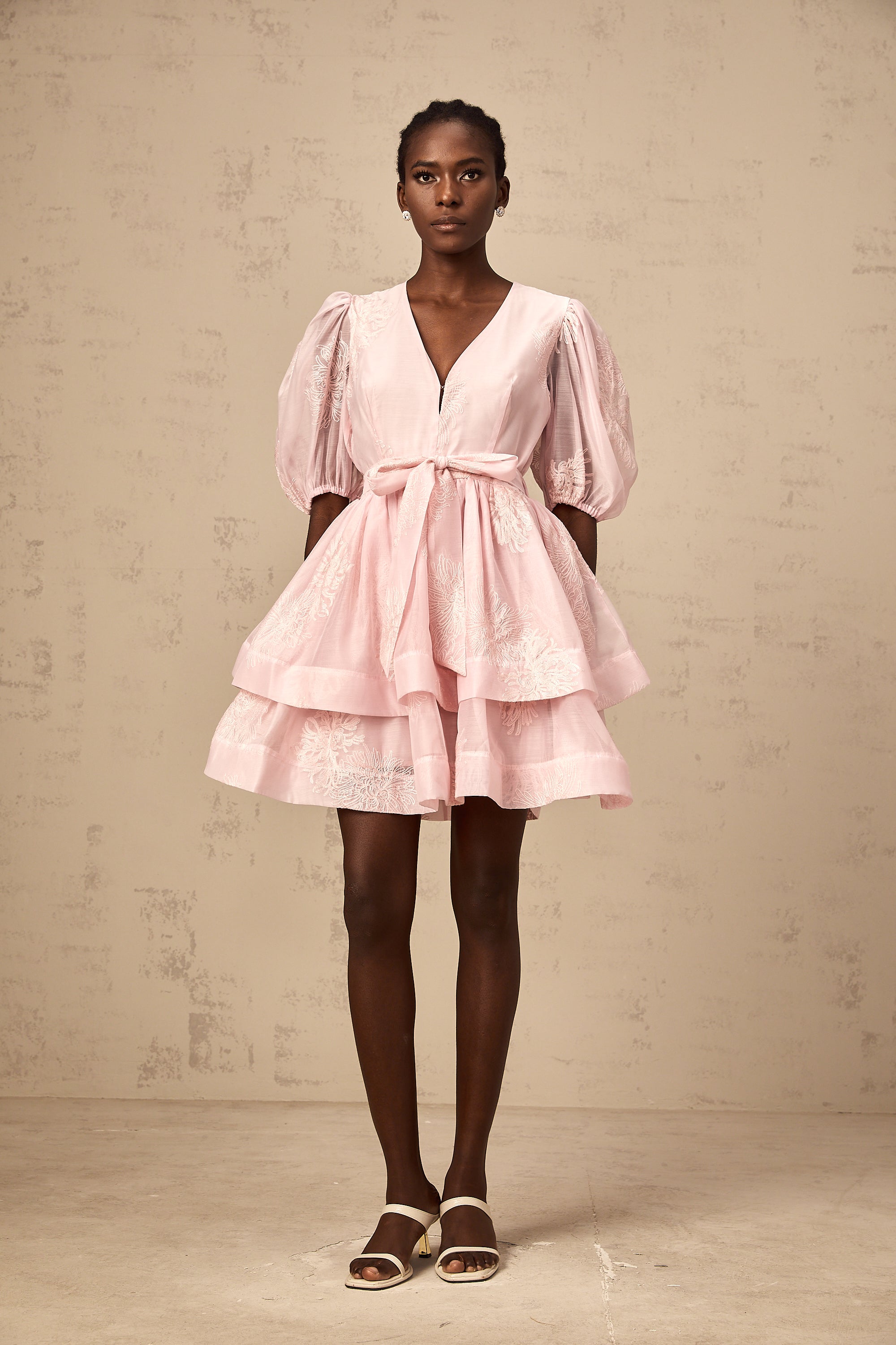Florence pink floral-embroidered layered mini dress (Final Sale)