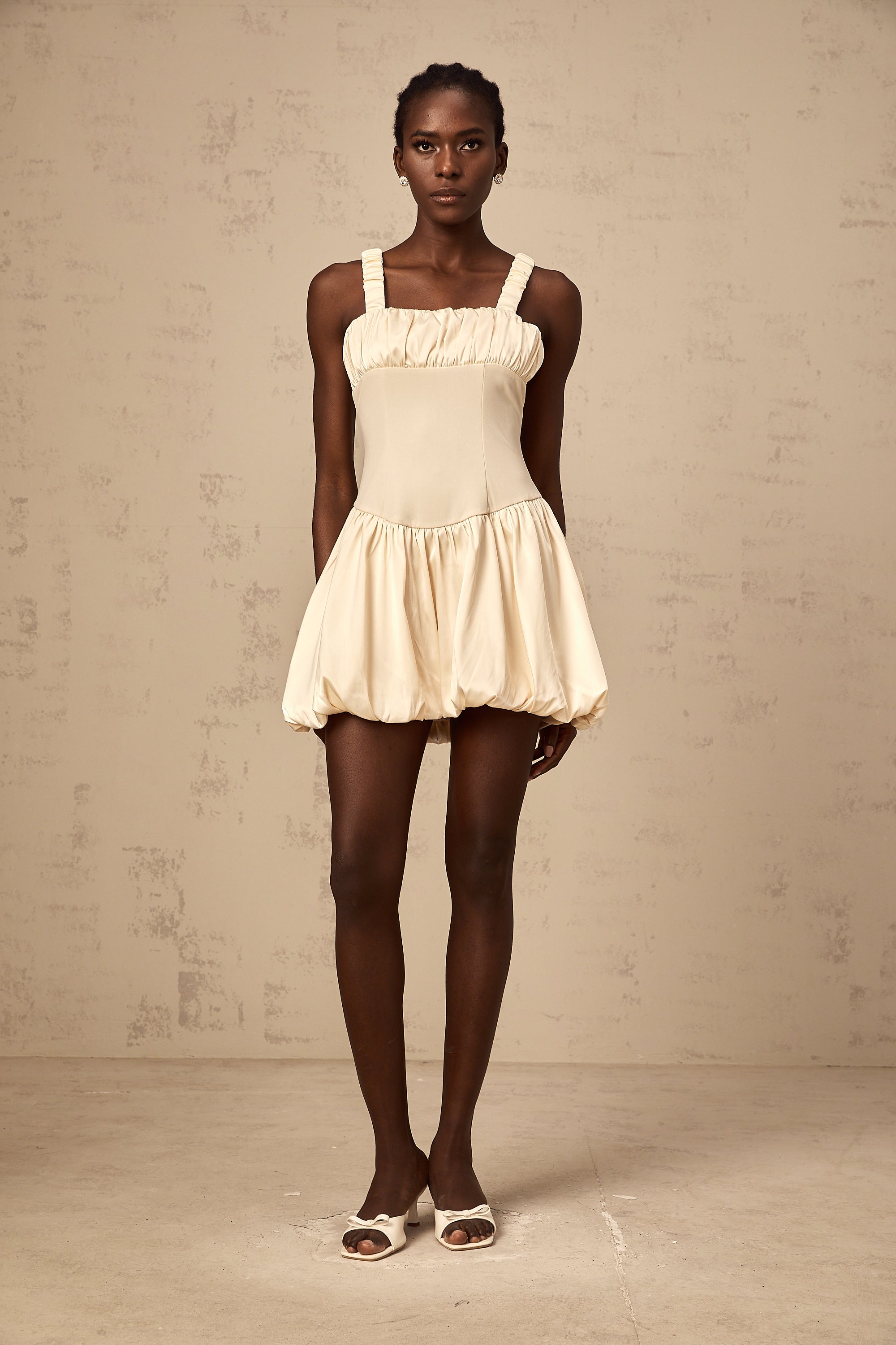 Clémence neutrals sleeveless bubble mini dress(Final Sale)