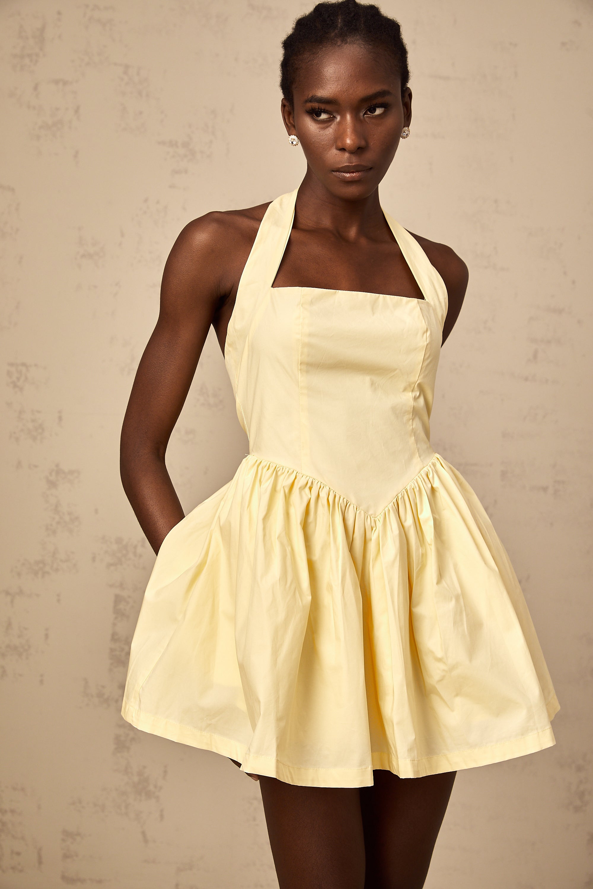 Chloé yellow halterneck flared mini dress(Final Sale)