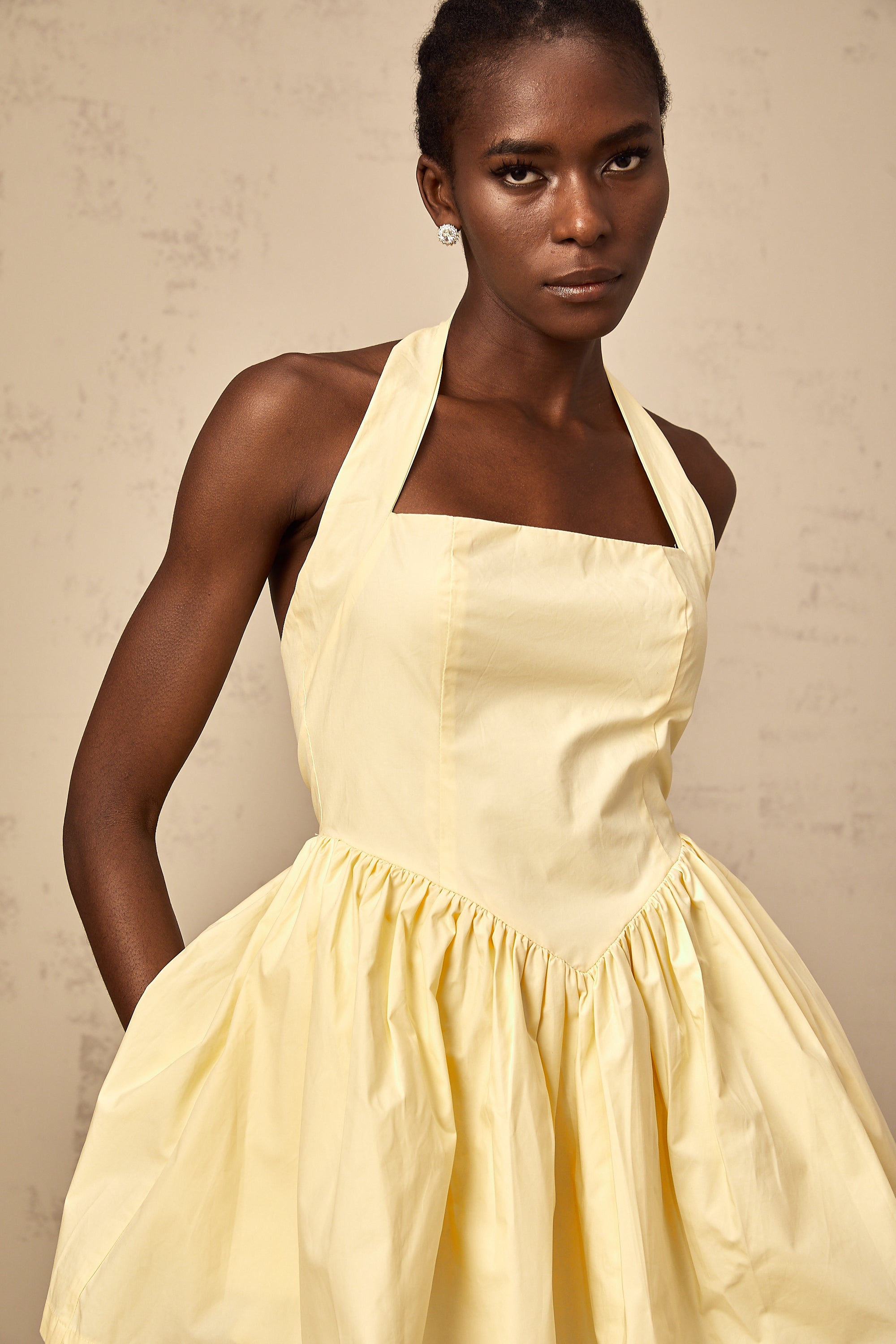 Chloé yellow halterneck flared mini dress(Final Sale)