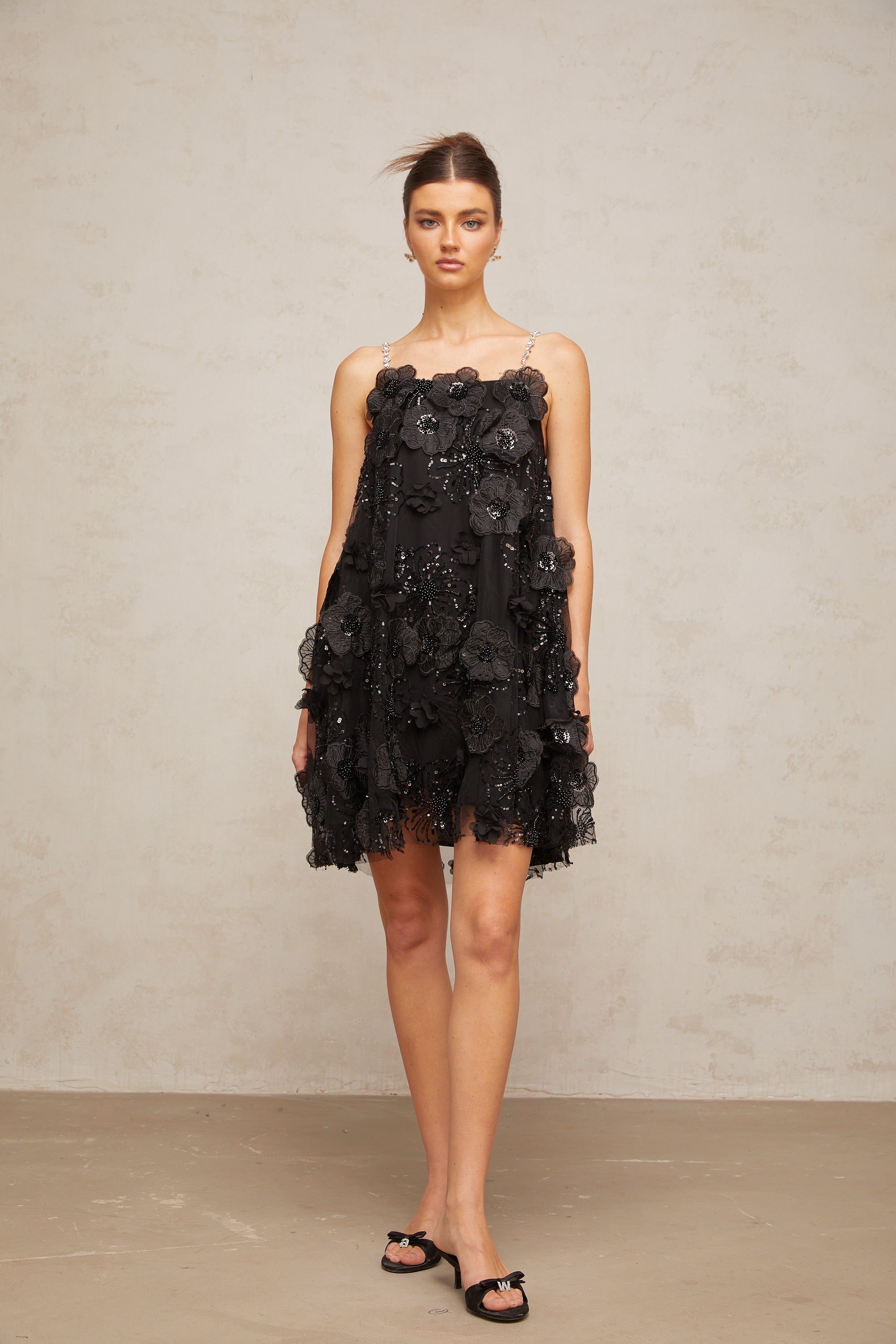Suzette crystal-embellished floral mini dress in Black (Final Sale)