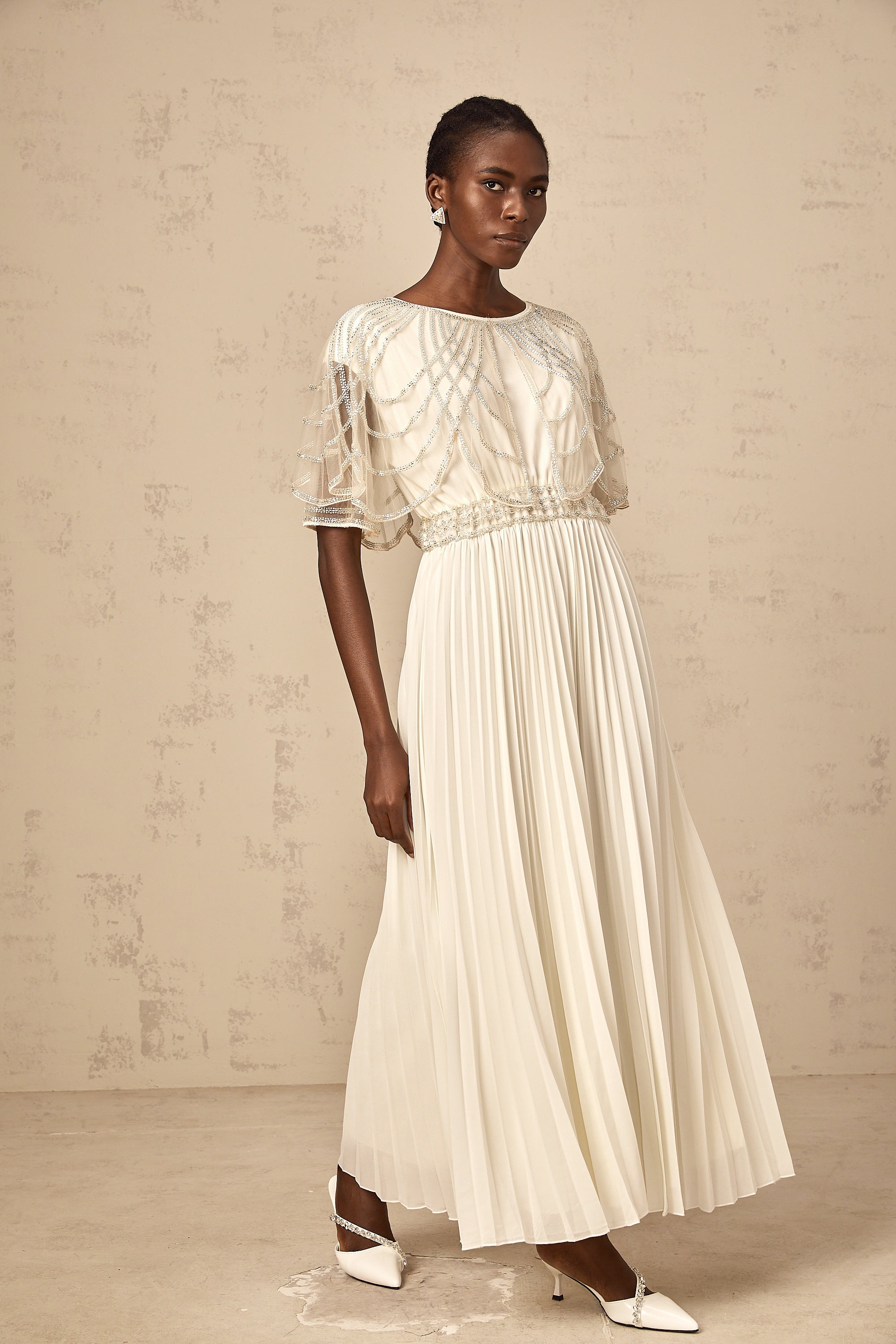 Xénia white crystal-embellished pleated maxi dress (Final Sale)