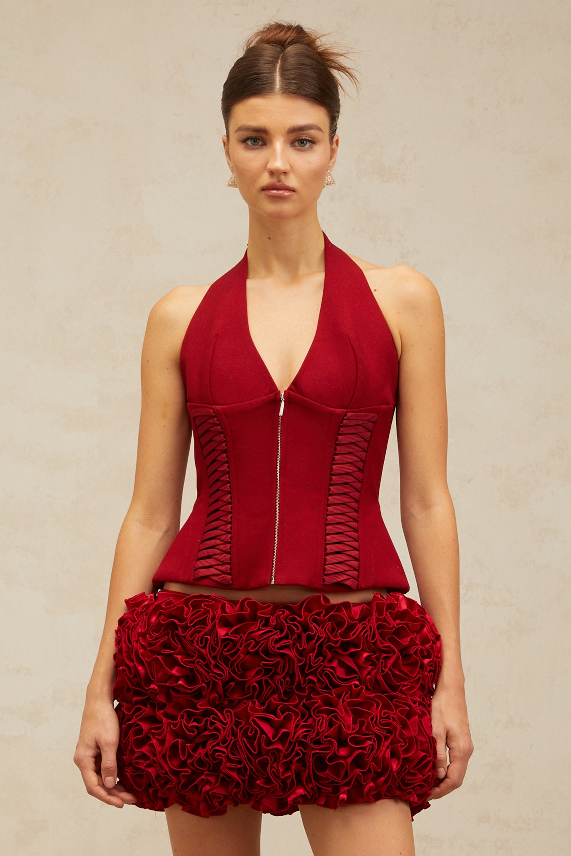 Haut rouge Paloma à nouer dans le dos (Vente définitive)