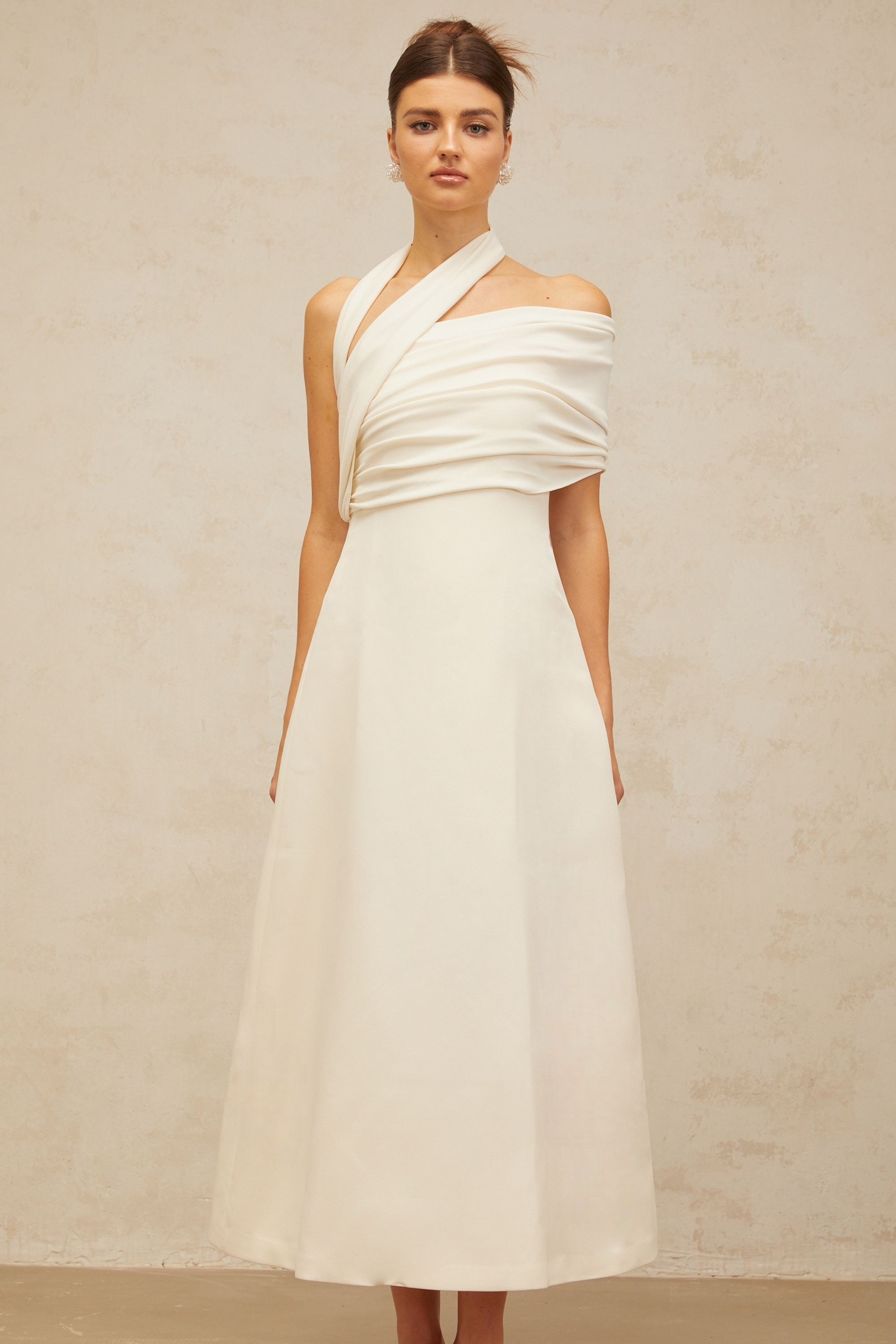 Robe midi asymétrique Solène blanc crème (Vente définitive)