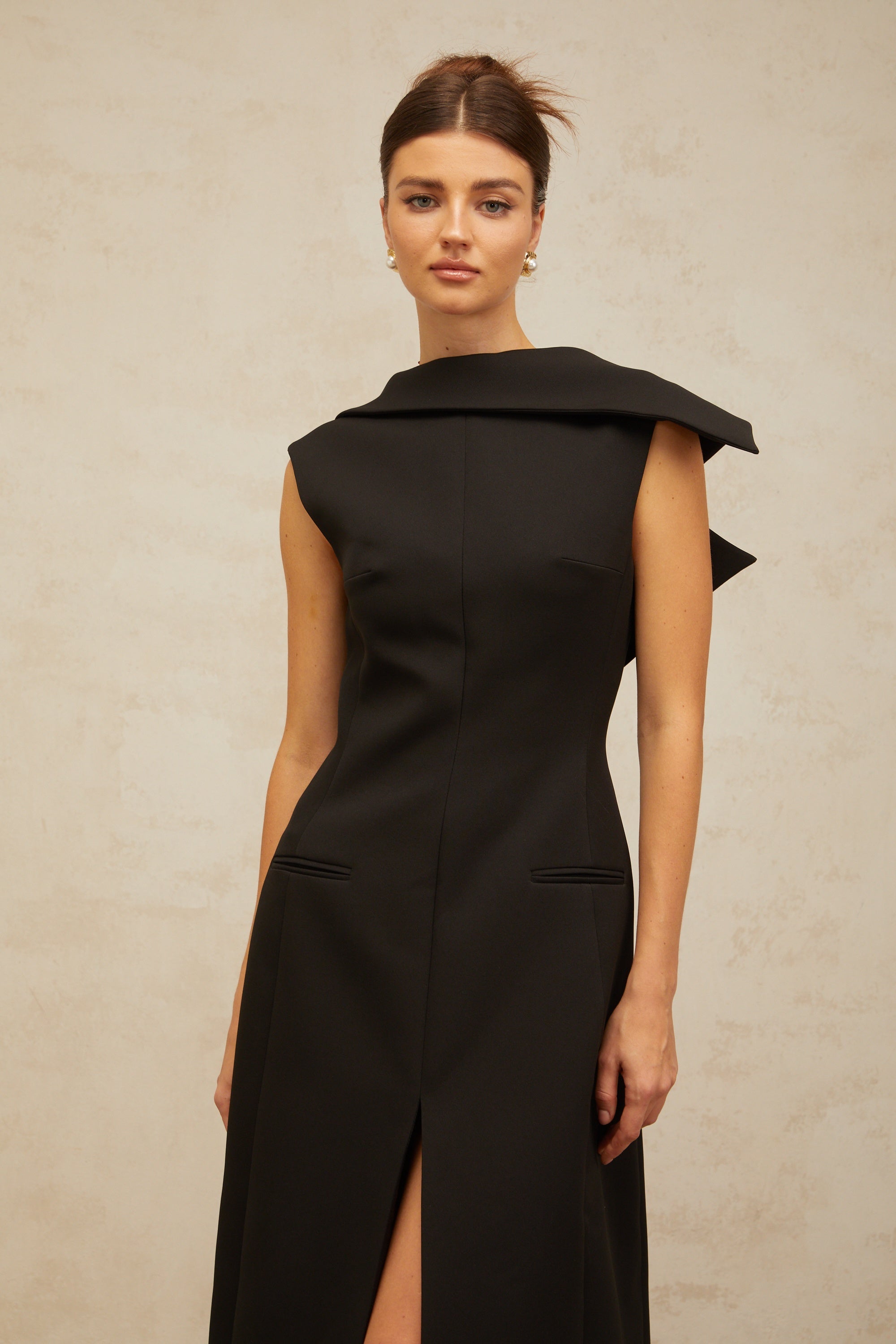 Léonore black deconstructed open-back midi dress (Final Sale)