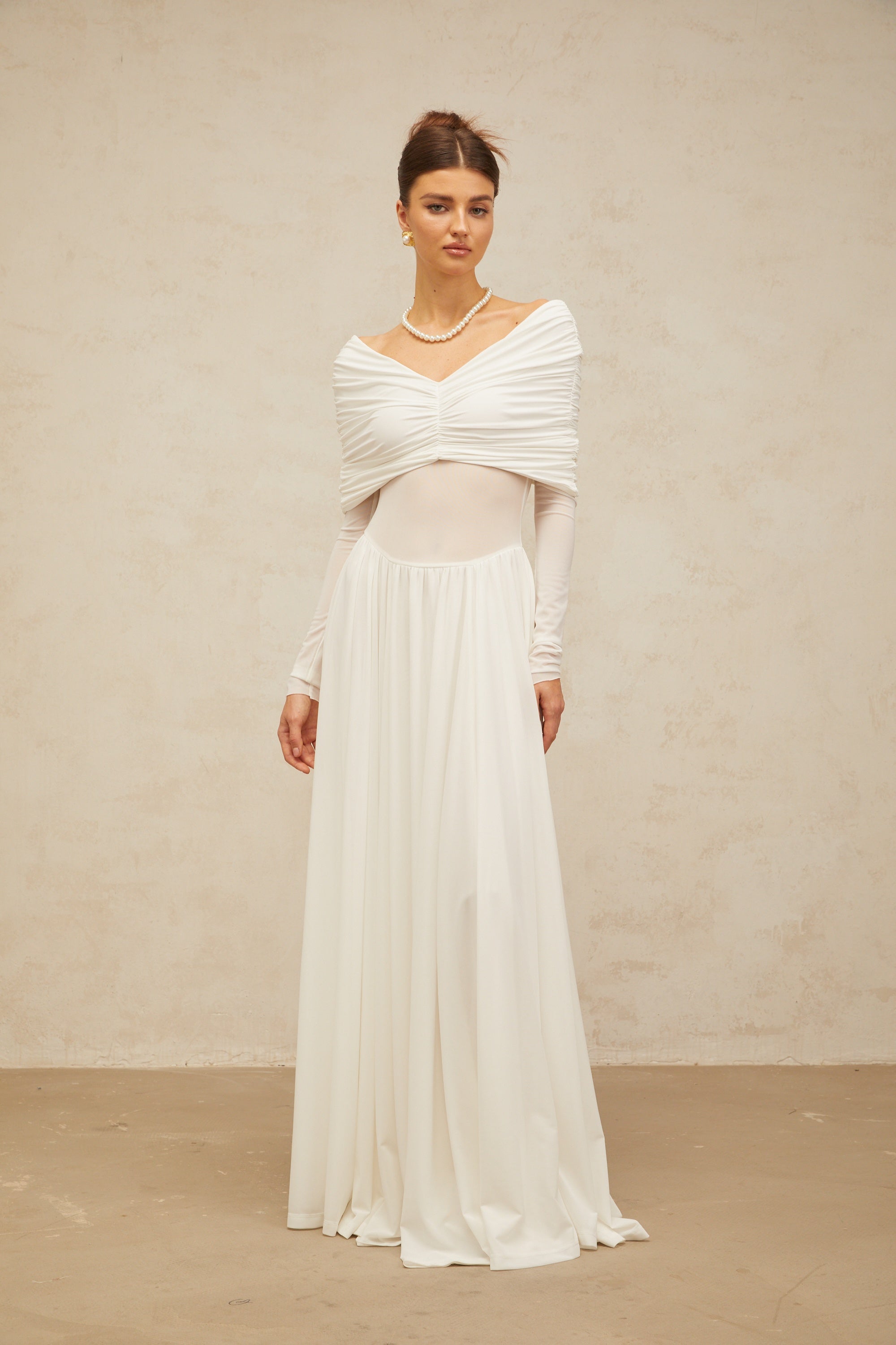 Vérane White Draped-detail Ruched Maxi Dress