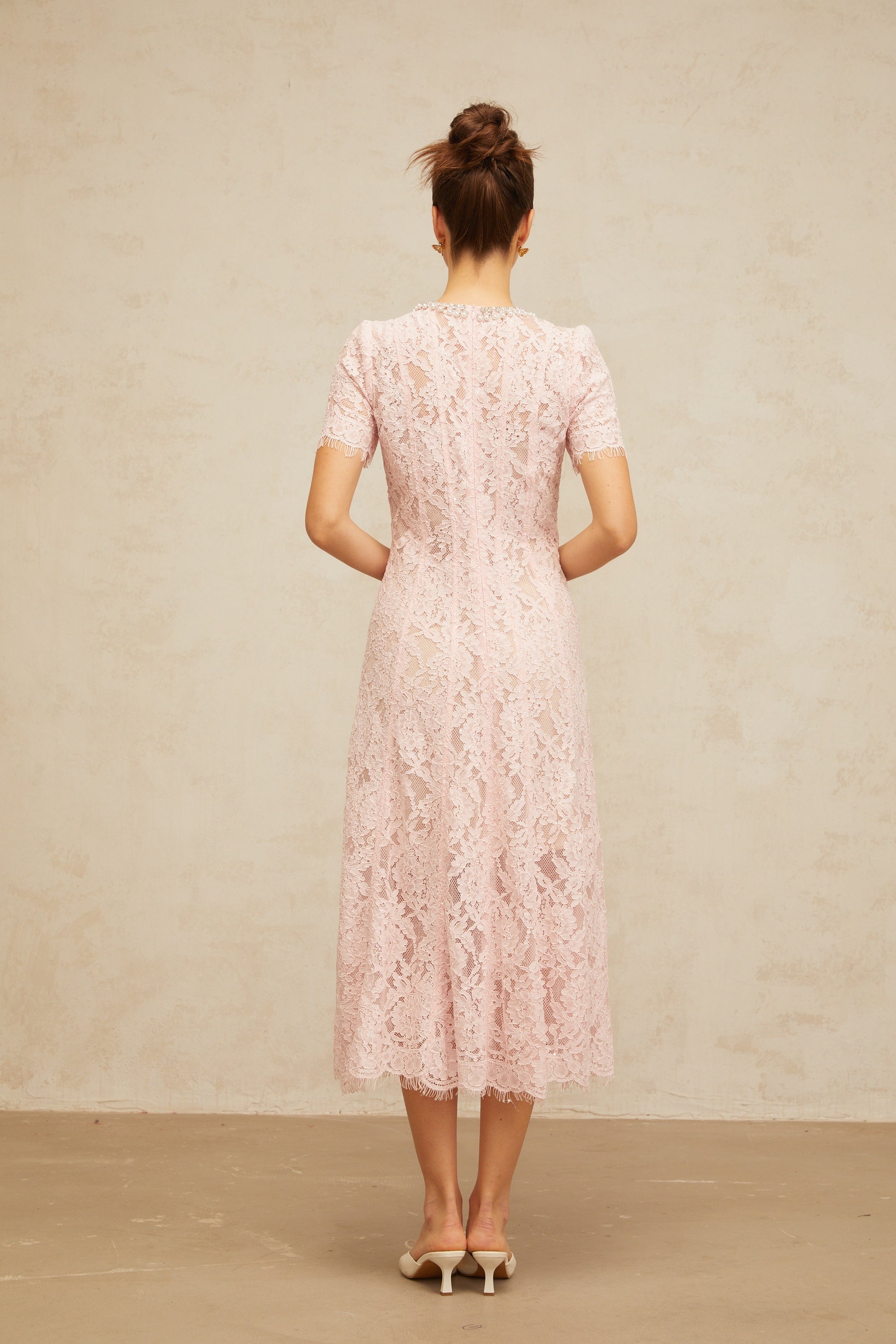 Dulcie pink embellished floral-lace midi dress (Final Sale-US Only)
