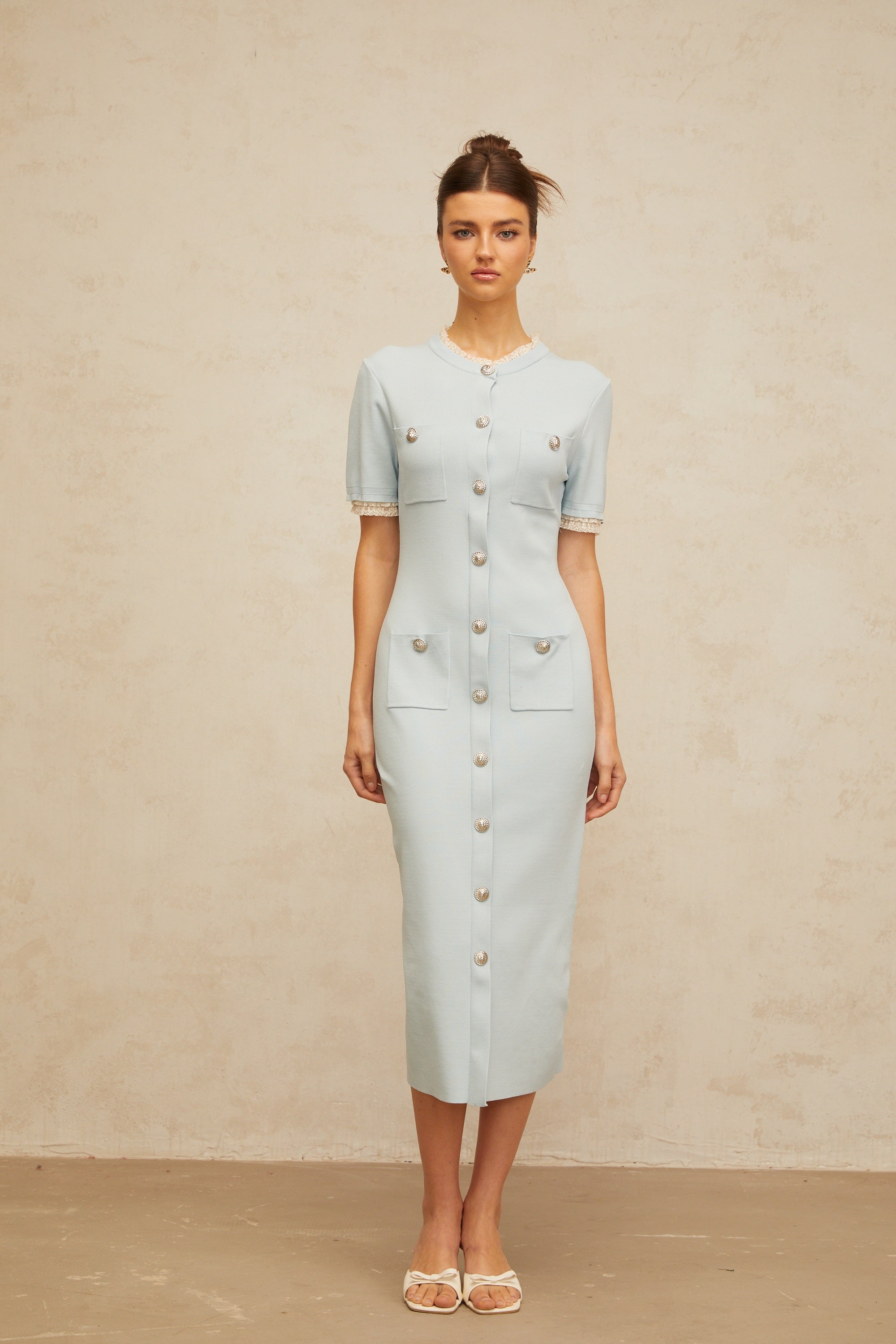 Mélisande light-blue pencil-silhouette knit midi dress (Final Sale-US Only)