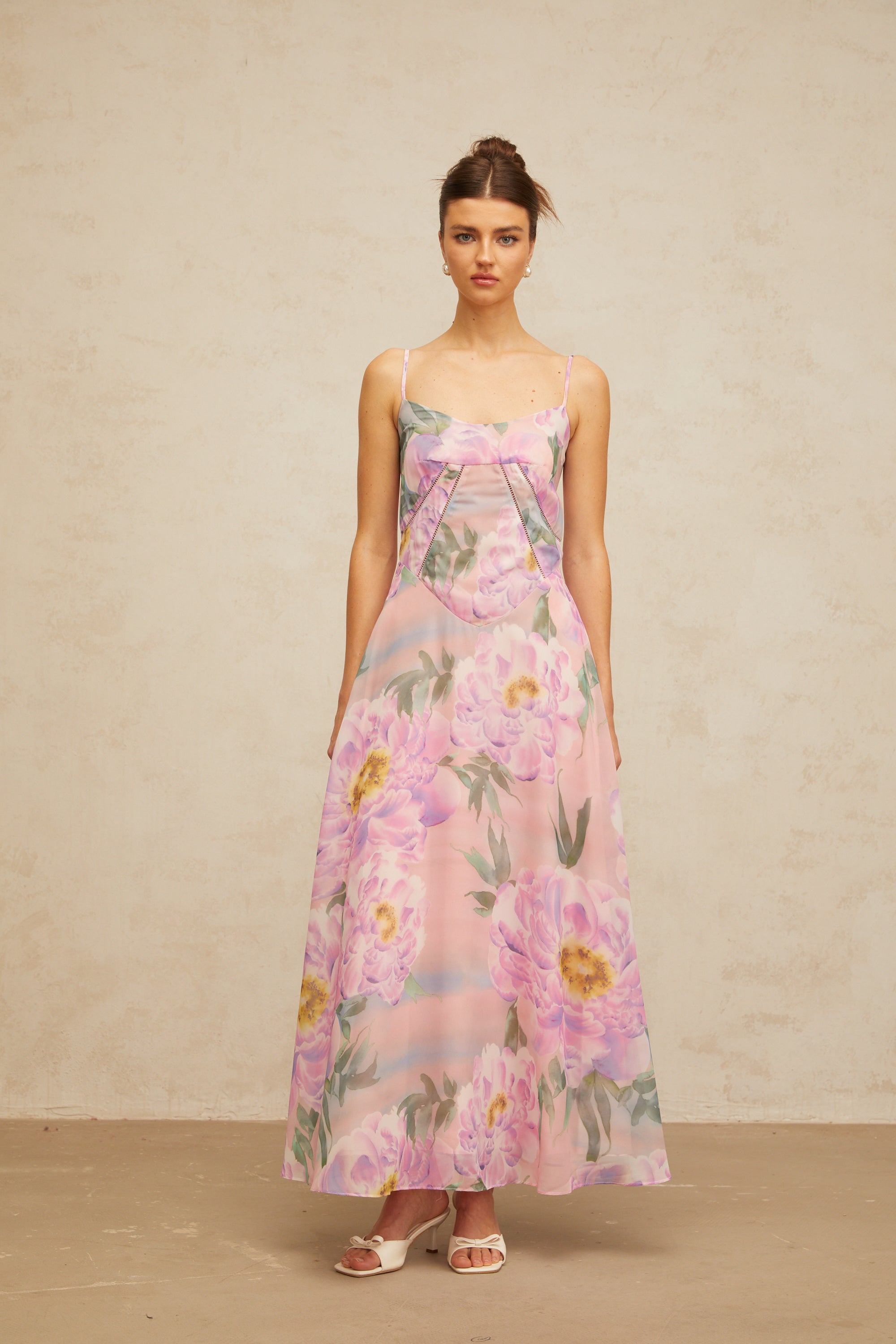 Gaëlle pink floral-print draped maxi dress (Final Sale-US Only)